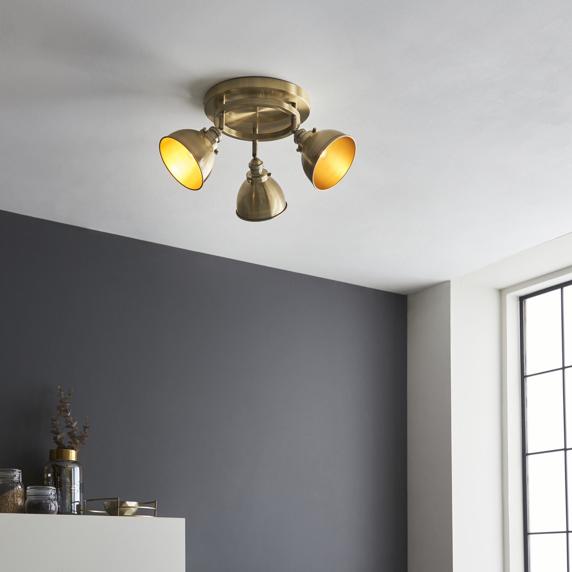 Endon Wyatt 3 Light Round Spotlight - Antique Brass