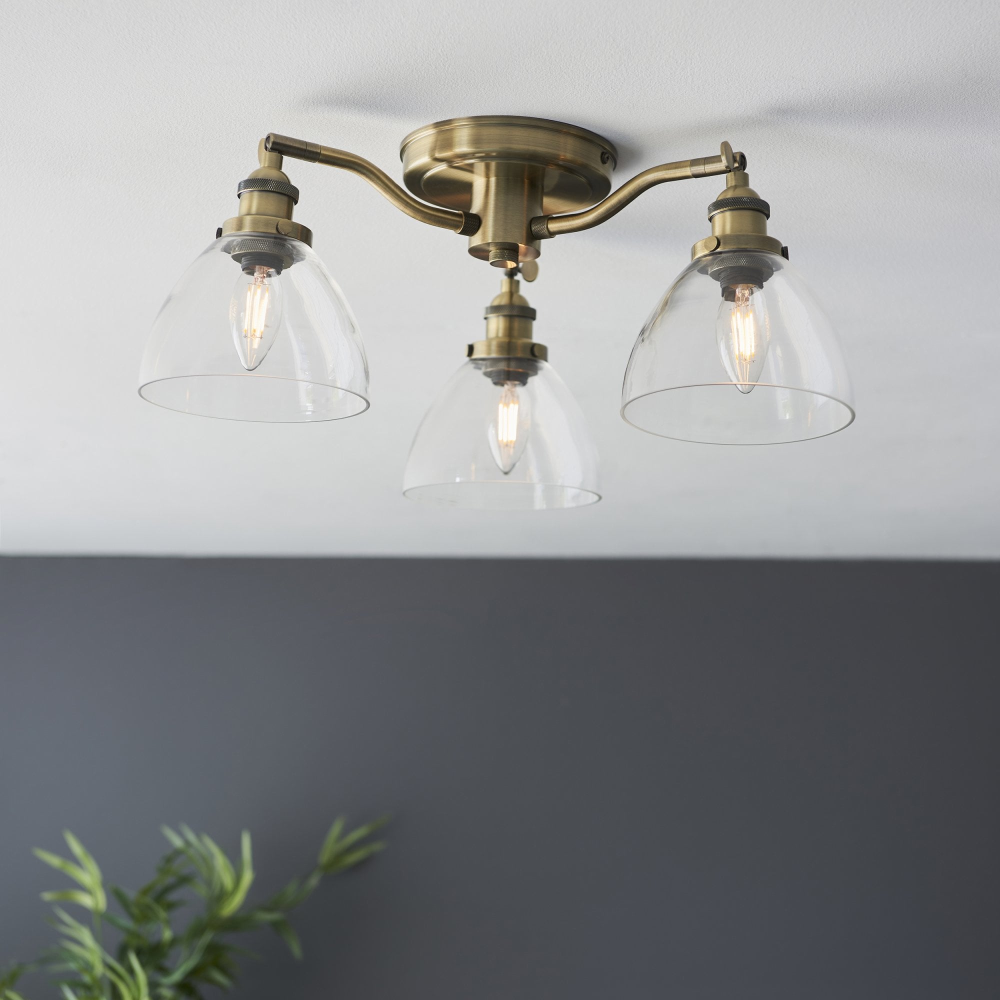 Endon Hansen 3 Light Semi Flush - Antique Brass