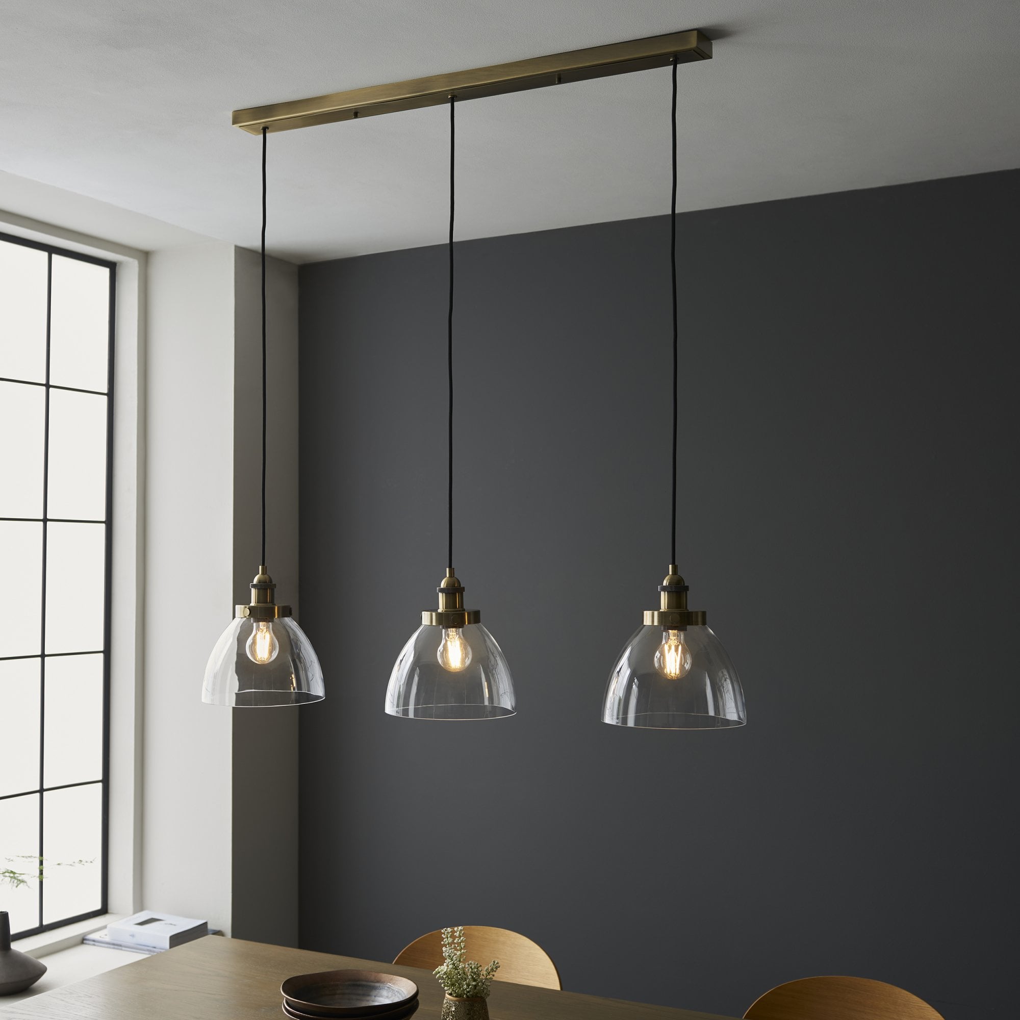 Endon Hansen 3 Light Linear Pendant - Antique Brass