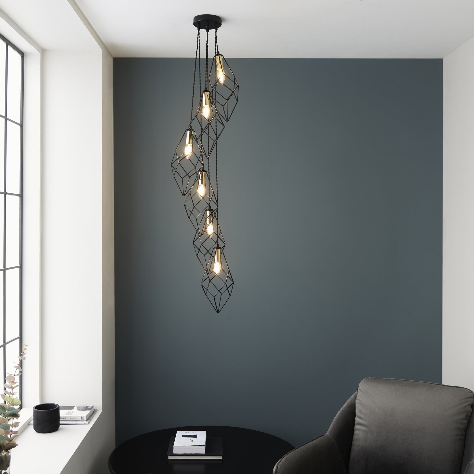 Endon Jaxon 6 Light Cascade Pendant - Matt Black