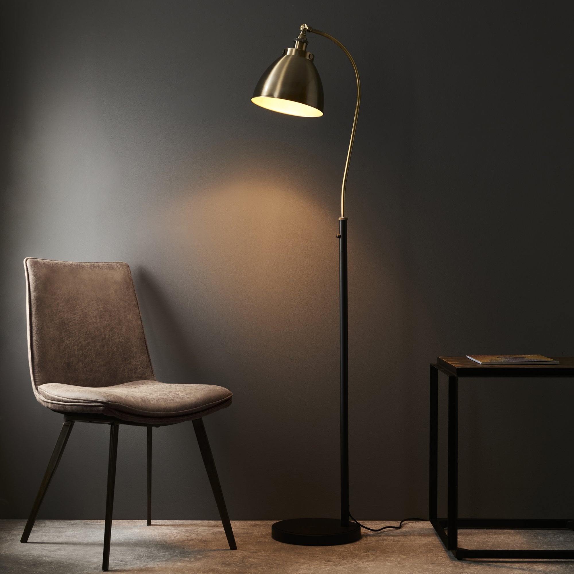 Endon Franklin Task Floor Lamp - Matt Black & Antique Brass