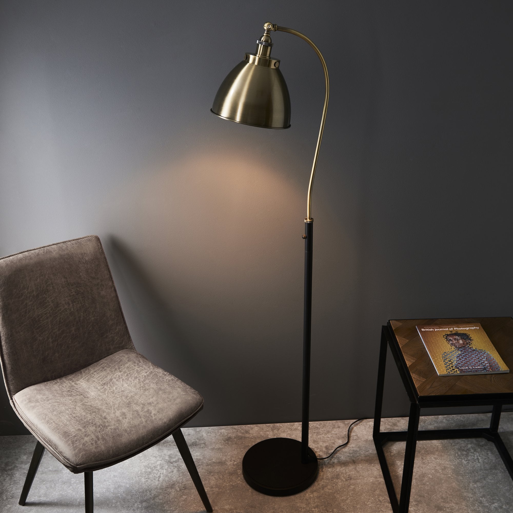 Endon Franklin Task Floor Lamp - Matt Black & Antique Brass
