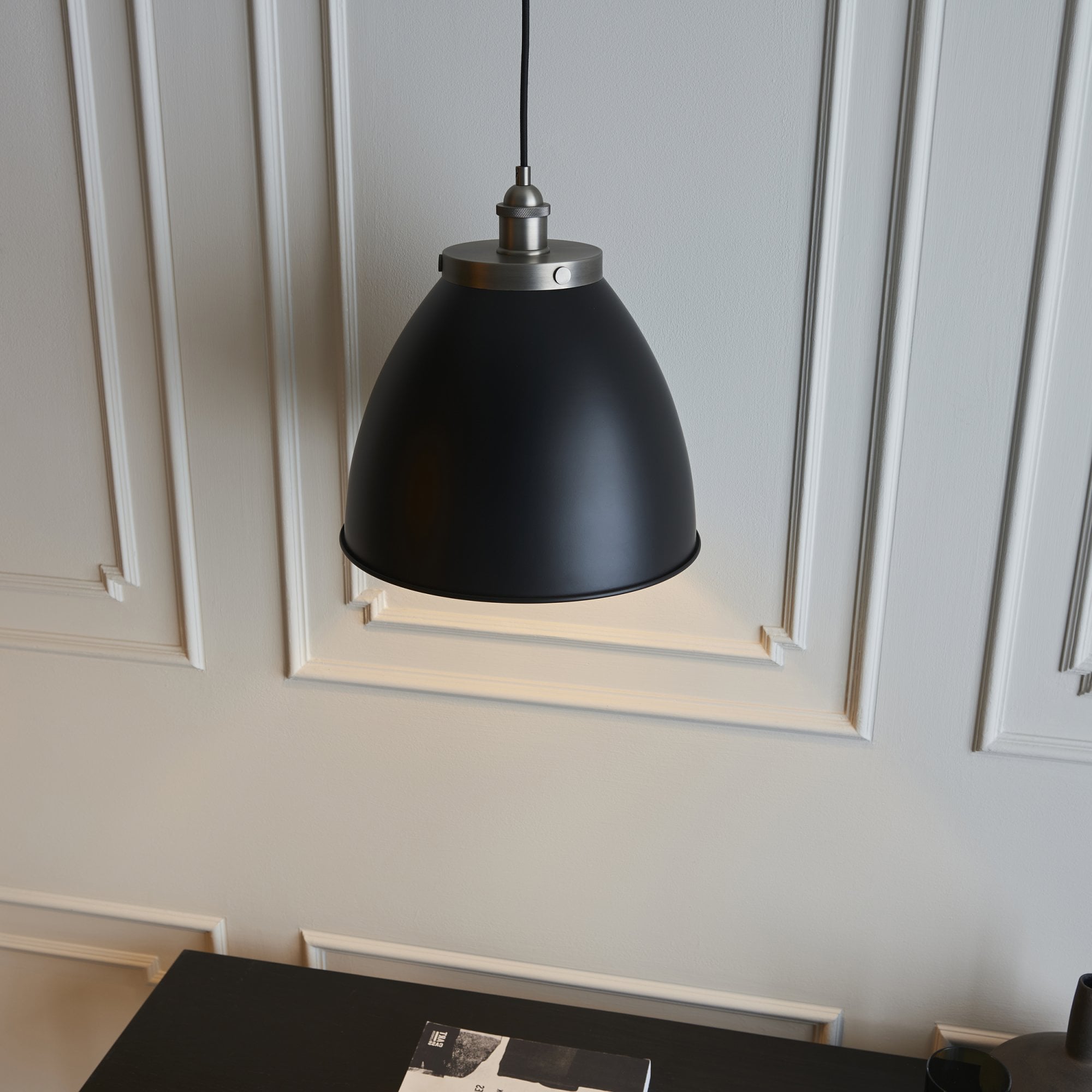 Endon Franklin Large Single Light Pendant - Matt Black & Aged Pewter