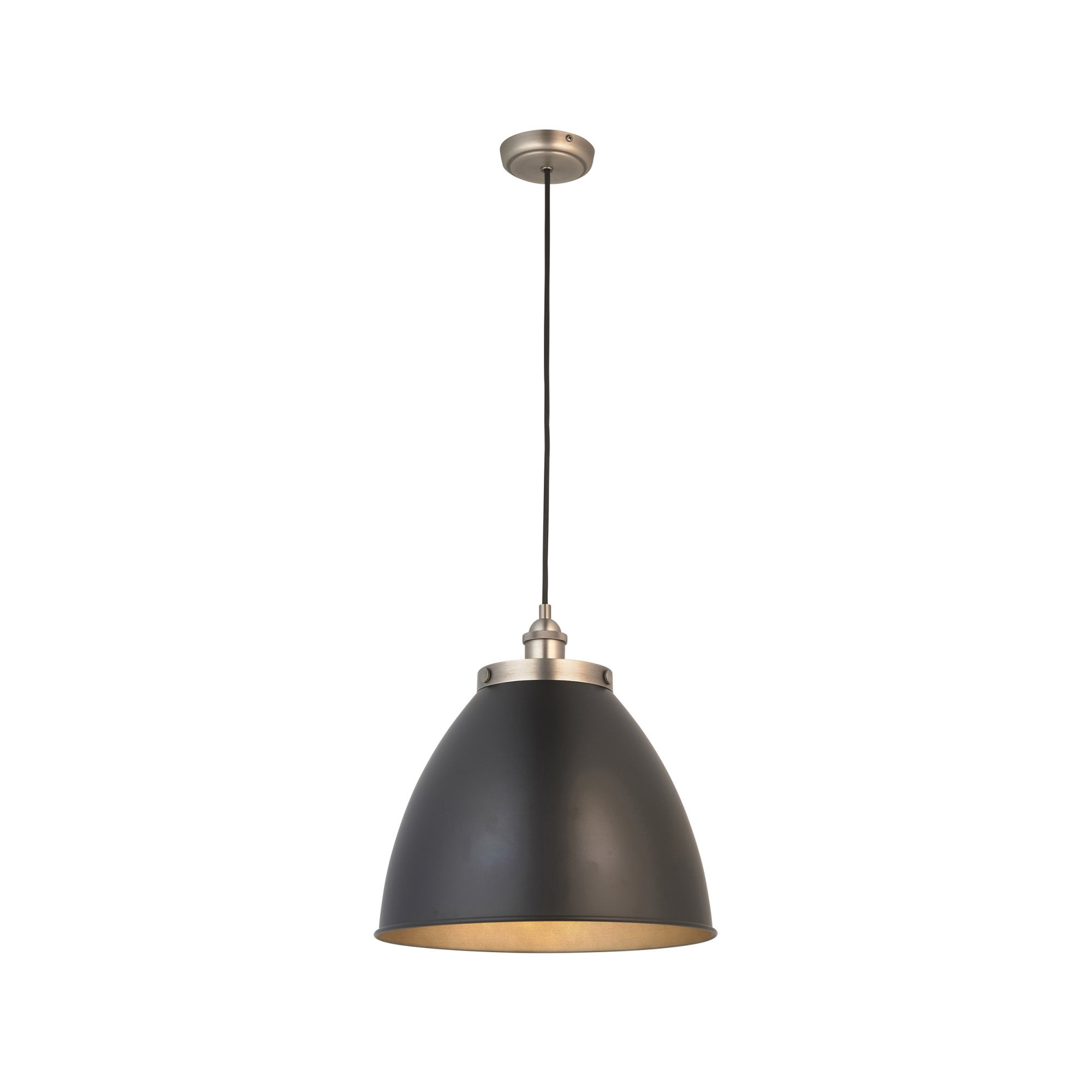 Endon Franklin Large Single Light Pendant - Matt Black & Aged Pewter