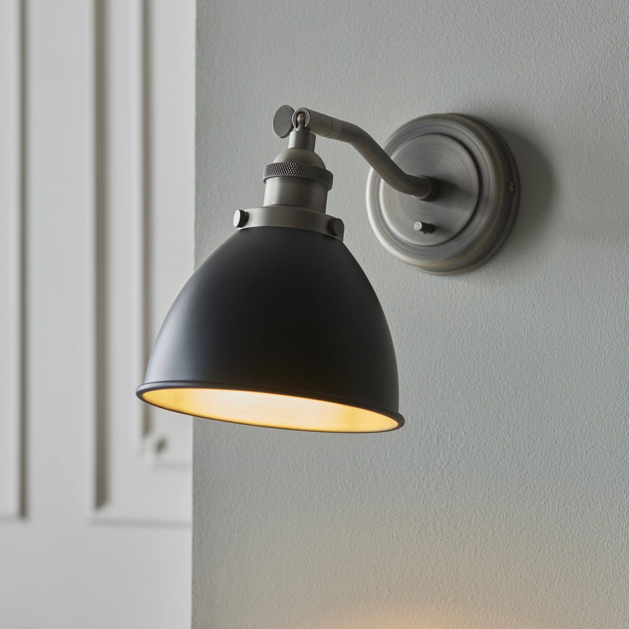 Endon Franklin Single Wall Light - Matt Black & Aged Pewter