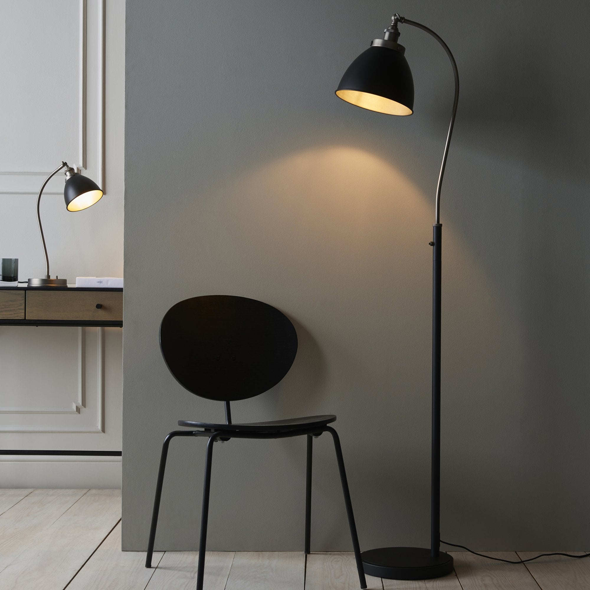Endon Franklin Task Floor Lamp - Matt Black & Aged Pewter