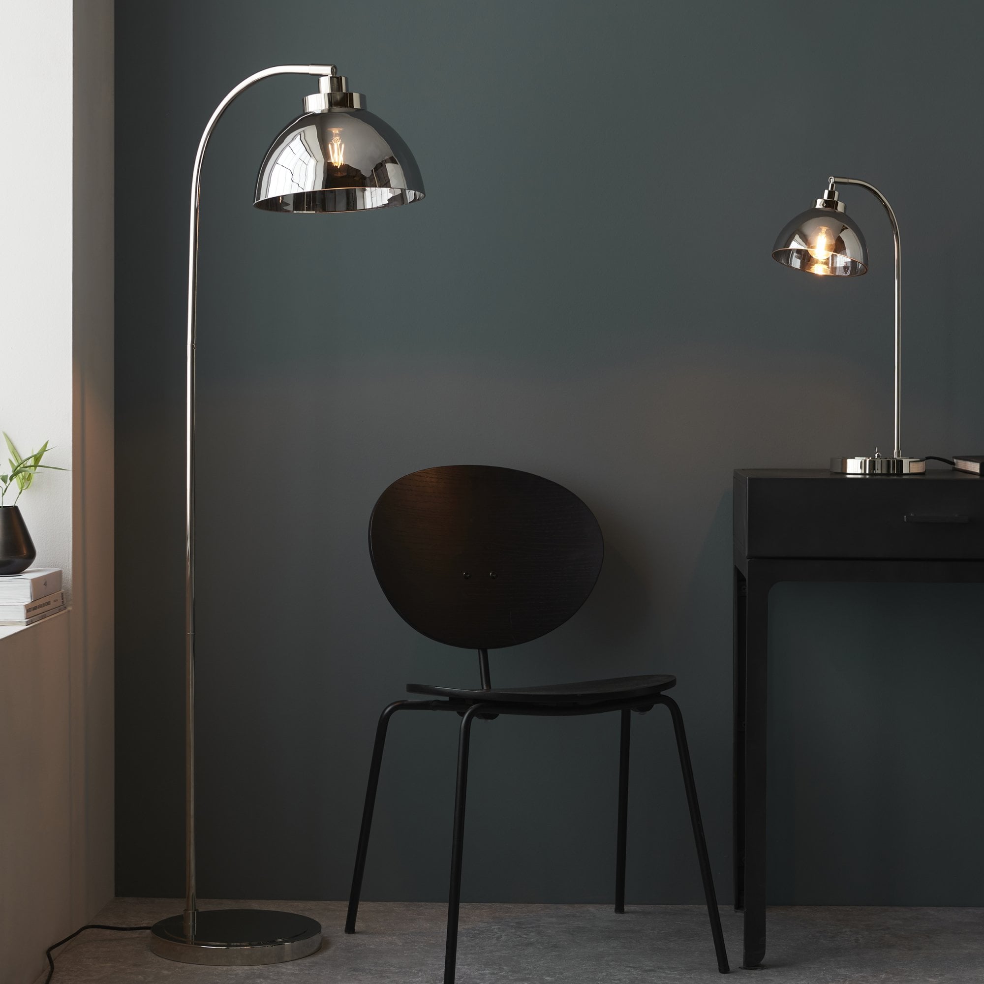 Endon Caspa Task Floor Lamp - Bright Nickel & Smoked Mirror Glass