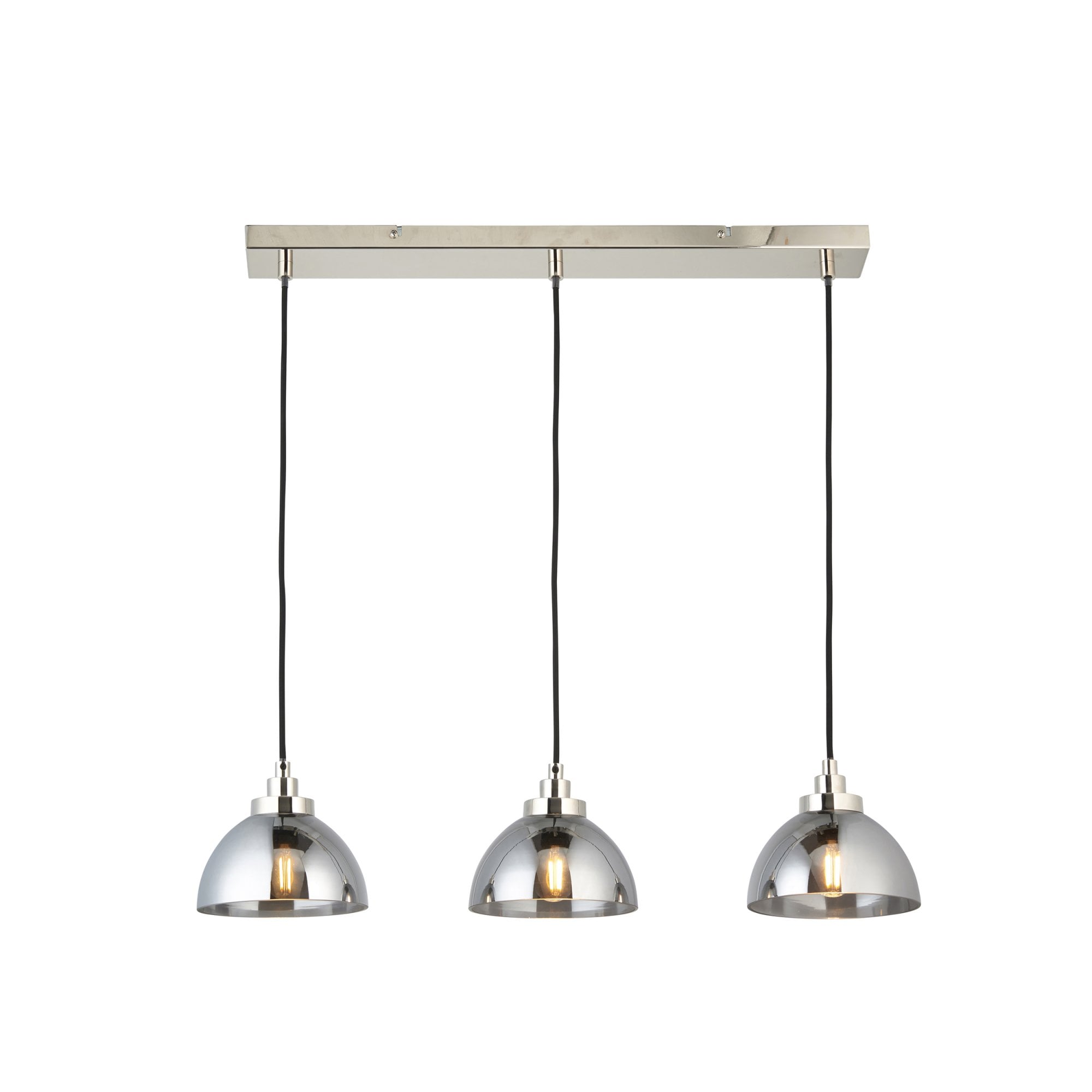 Endon Caspa 3 Light Linear Pendant - Bright Nickel & Smoked Mirror Glass
