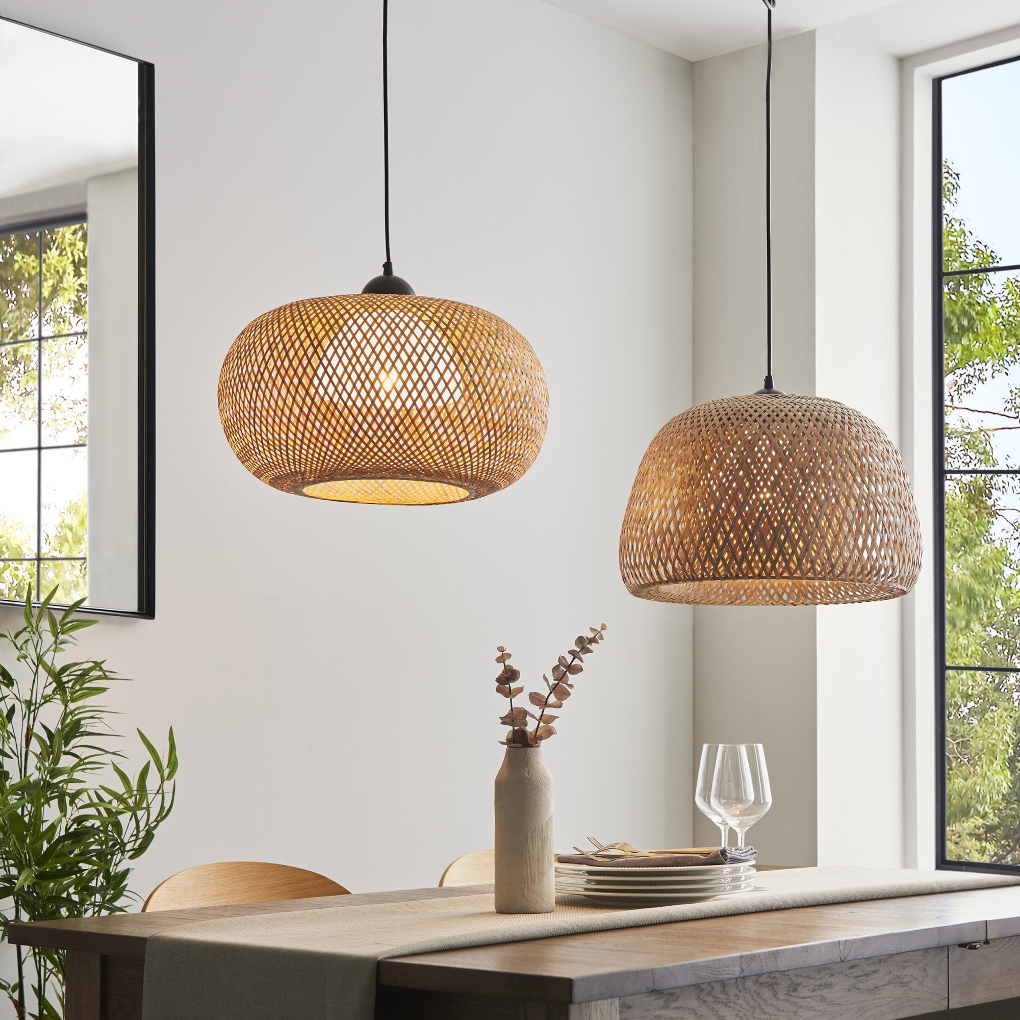 Endon Bali Round Raffia Twine Pendant - Bamboo Shade