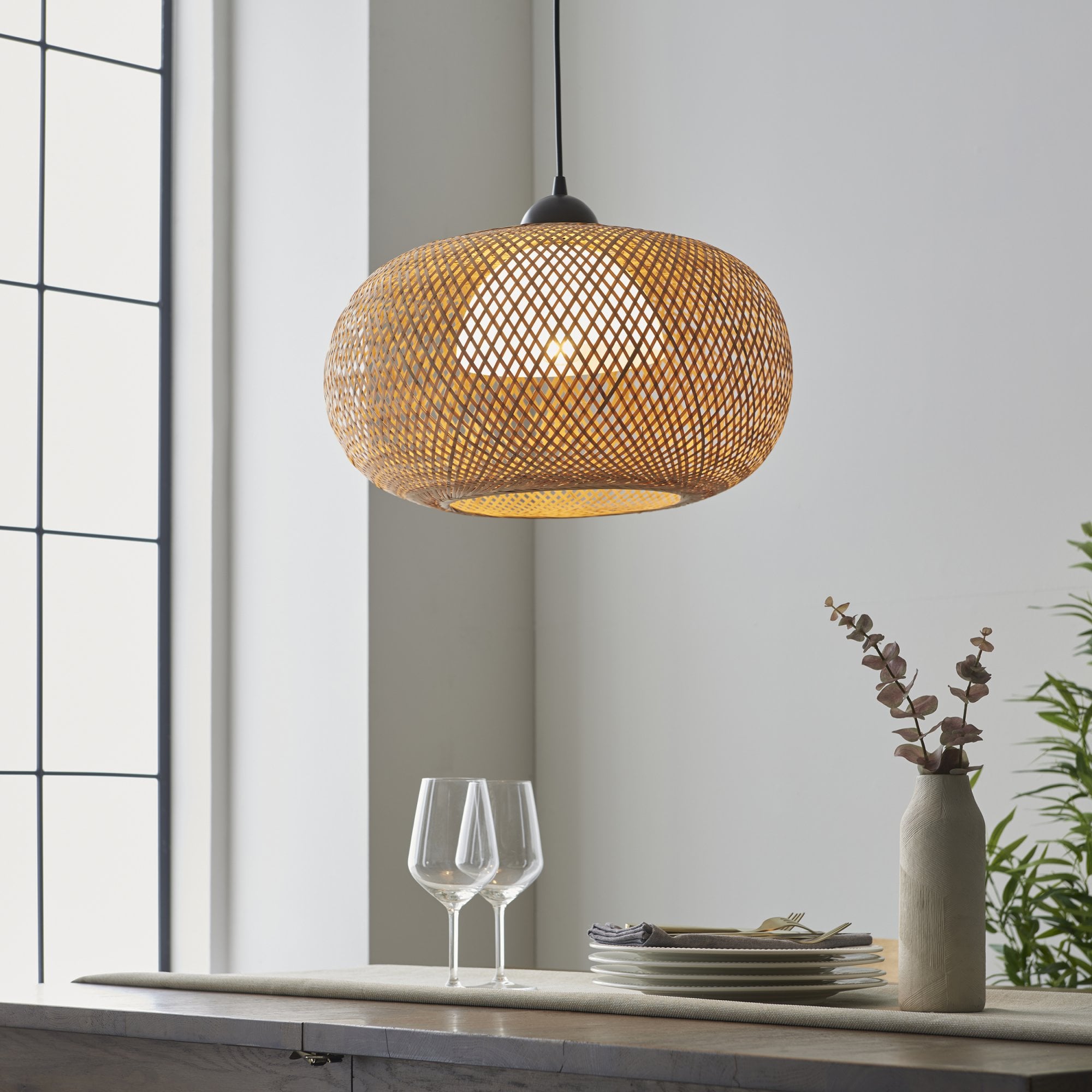 Endon Bali Round Raffia Twine Pendant - Bamboo Shade