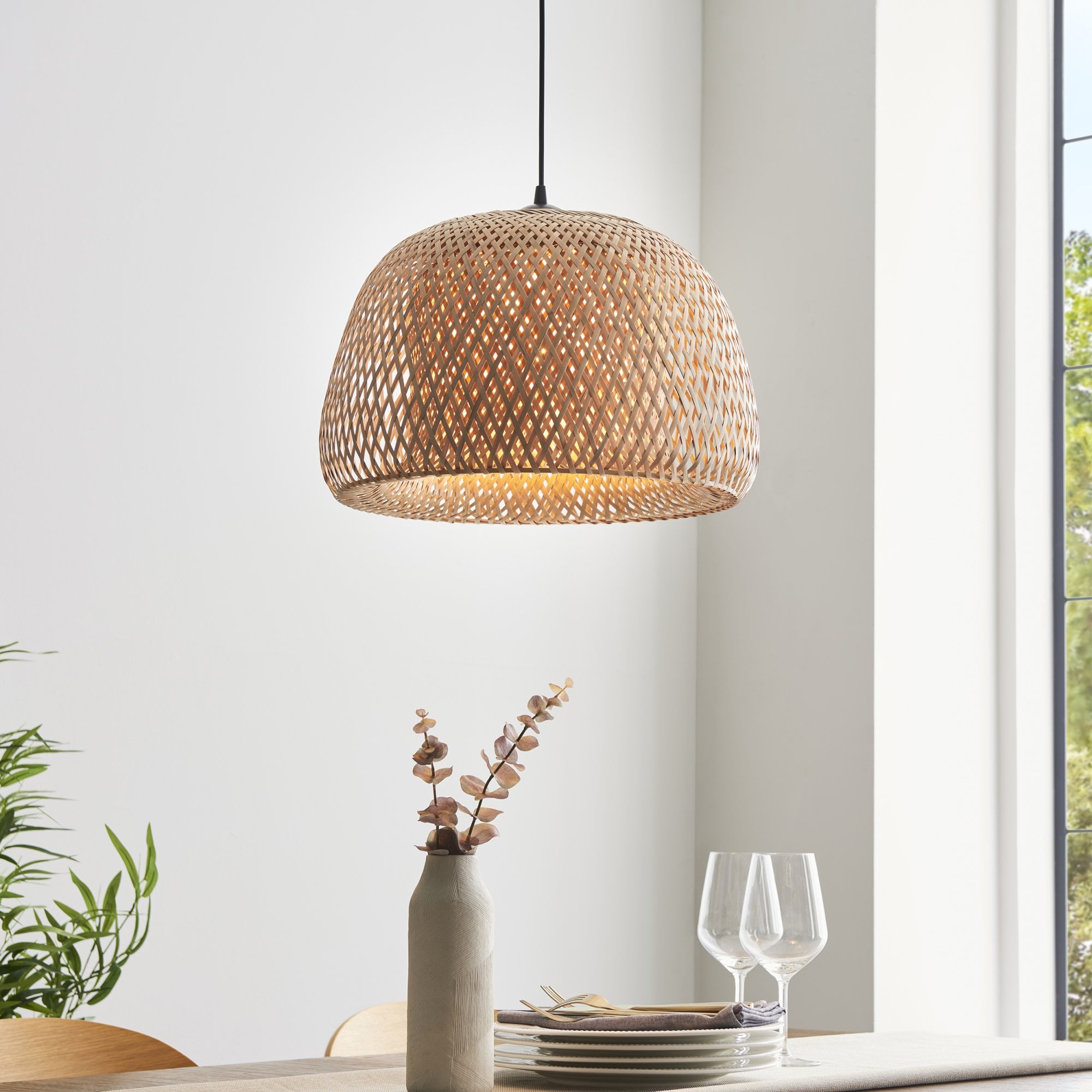 Endon Bali Domed Raffia Twine Pendant - Bamboo Shade