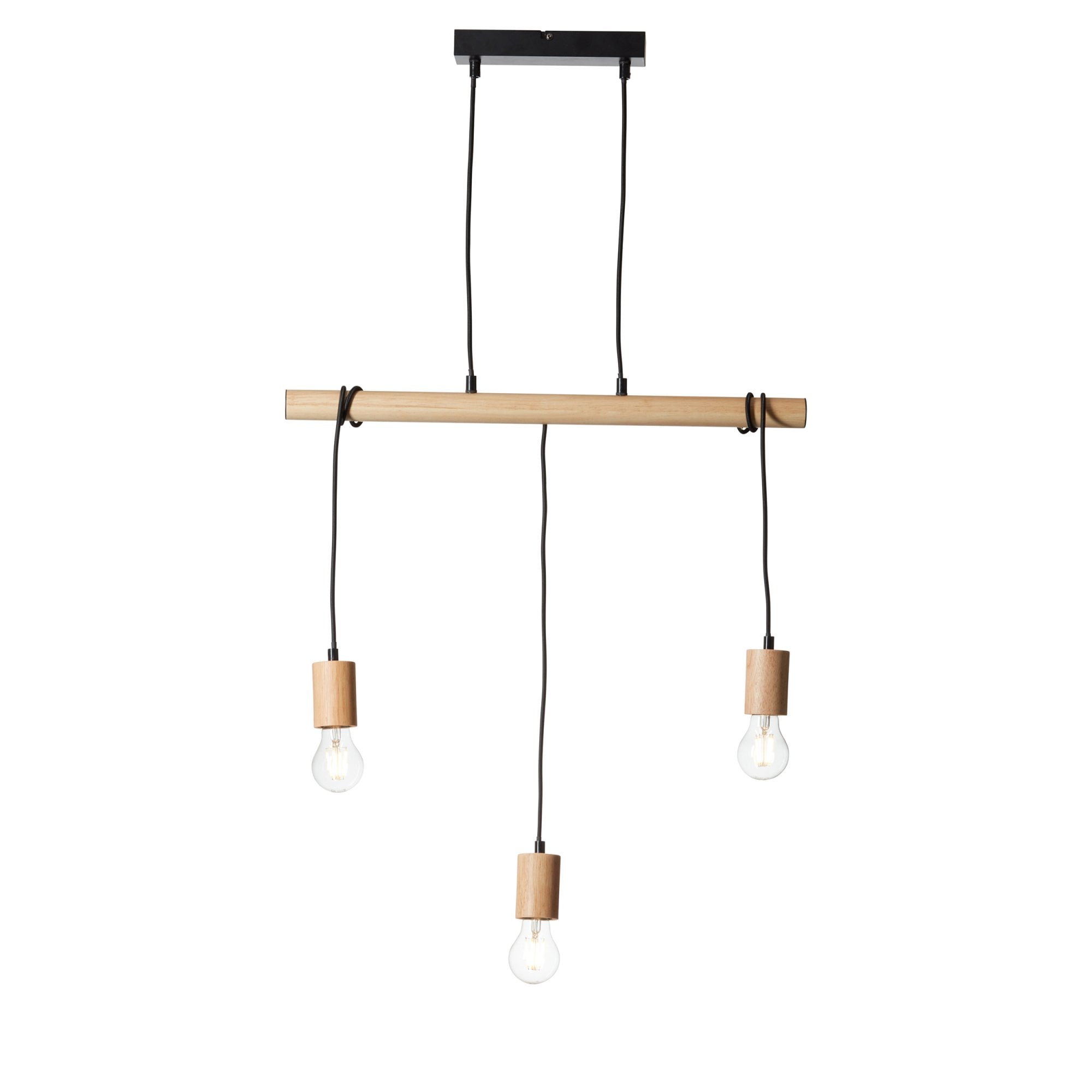 Endon Sven 3 Light Linear Pendant - Light Wood & Matt Black