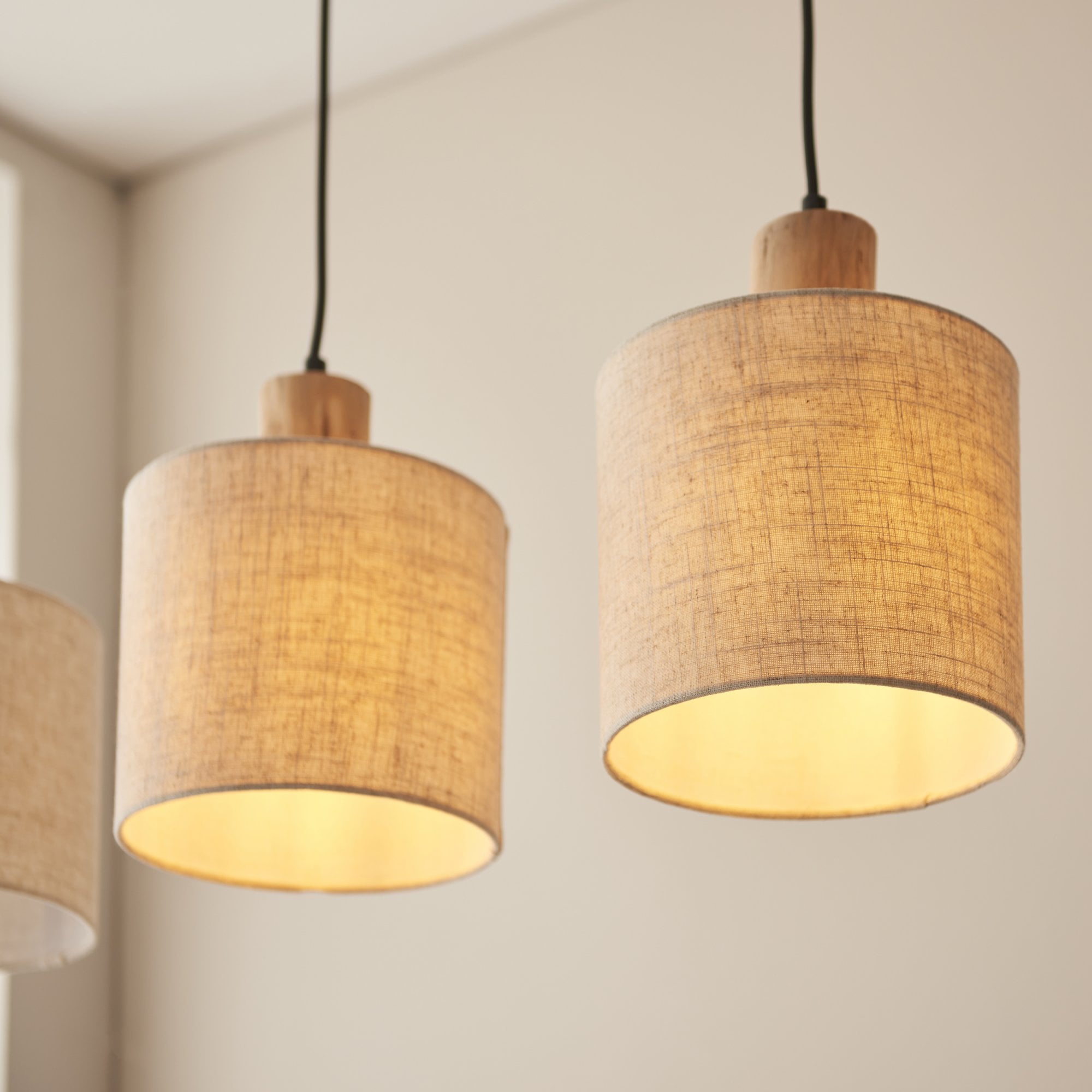 Endon Durban 3 Light Linear Pendant - Natural Linen & Wood