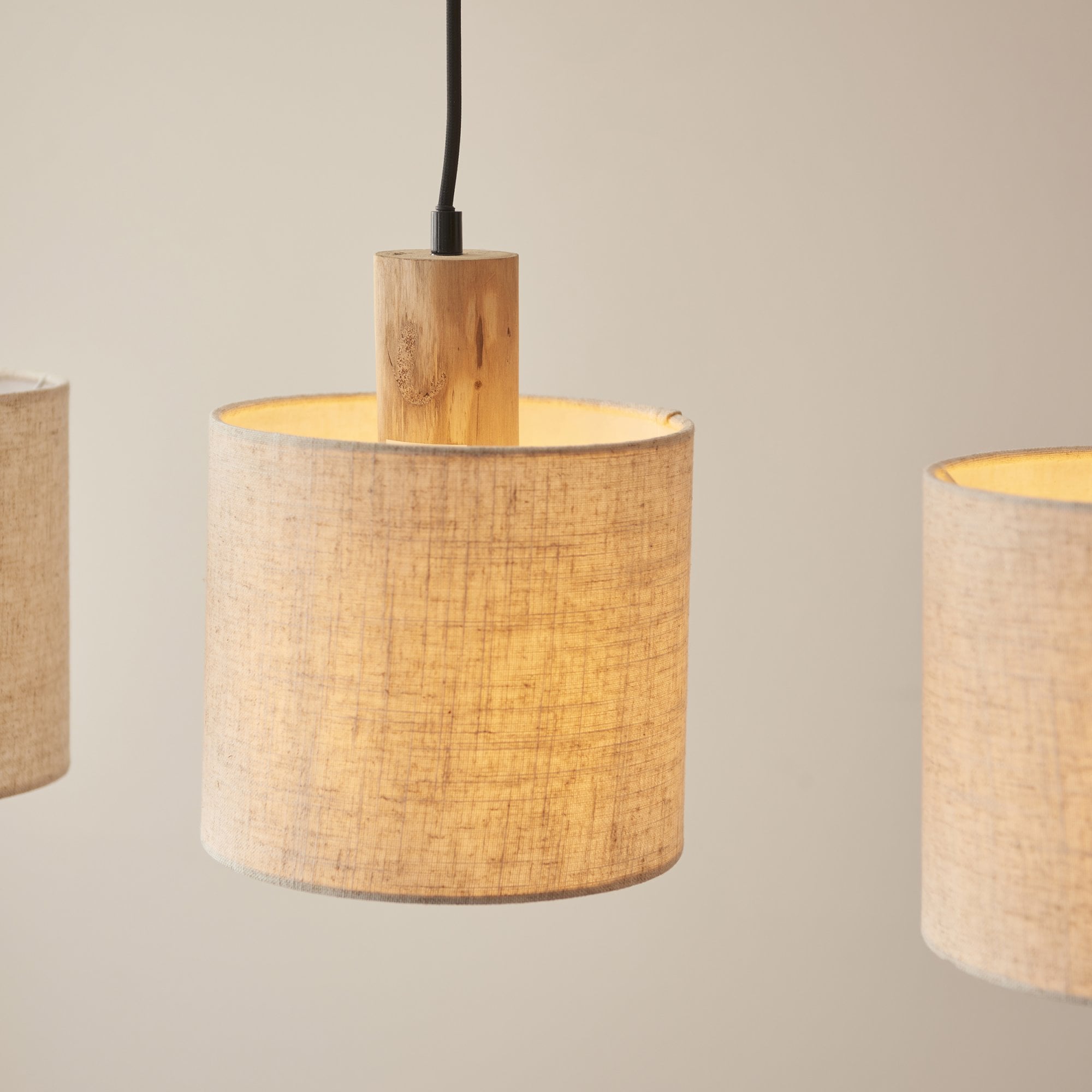Endon Durban 3 Light Linear Pendant - Natural Linen & Wood