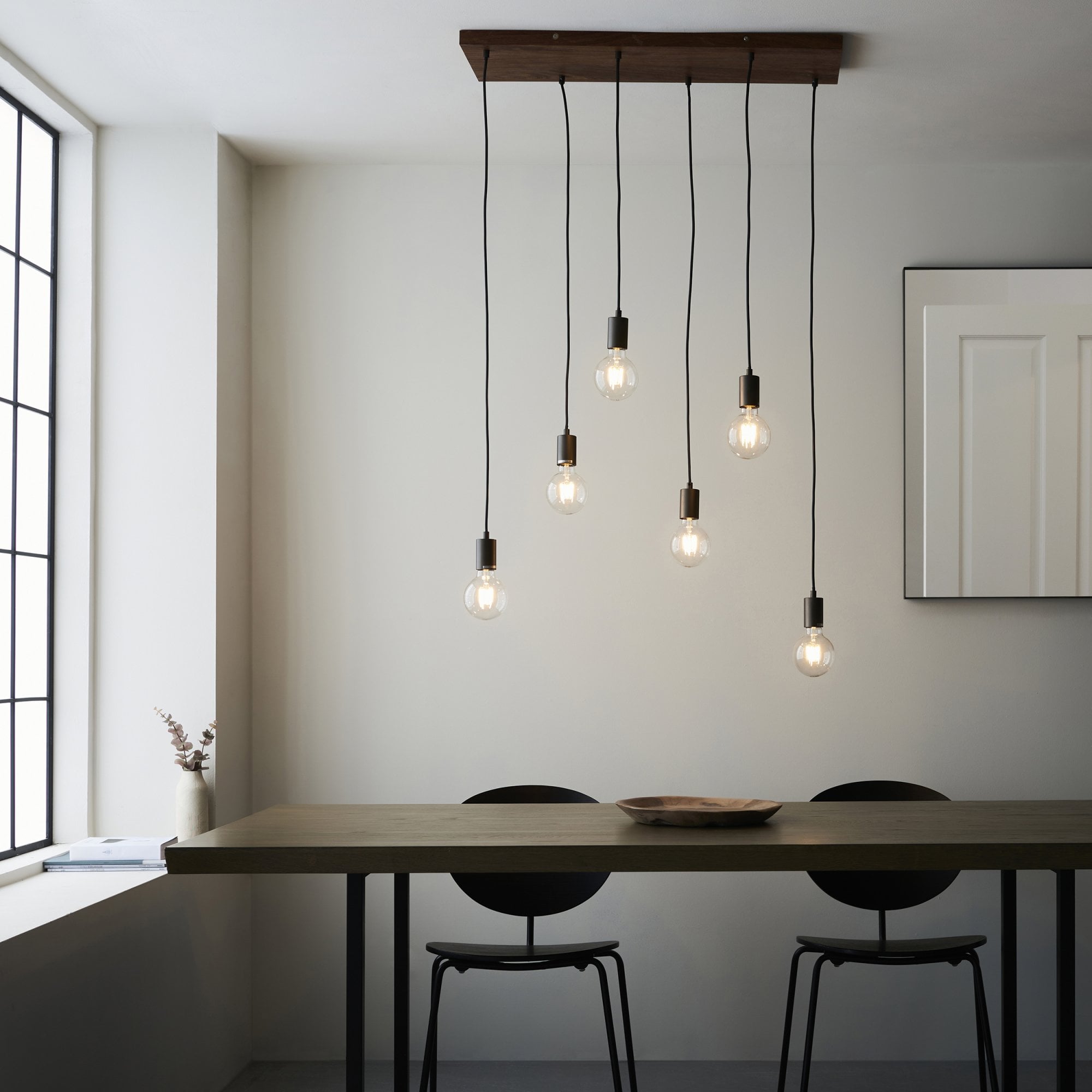 Endon Stellan 6 Light Linear Pendant - Oak Effect