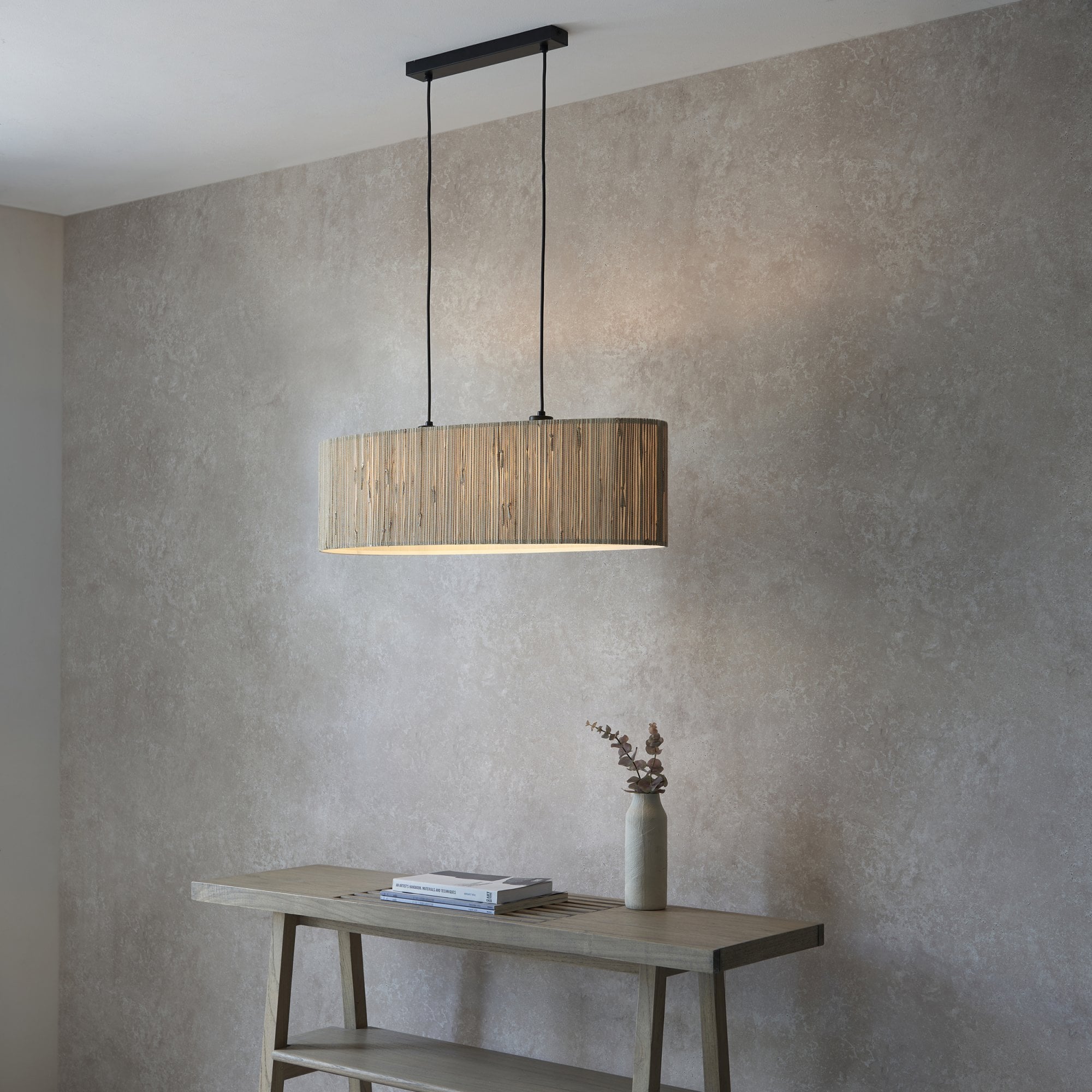 Endon Longshore 2 Light Linear Pendant - Woven Seagrass