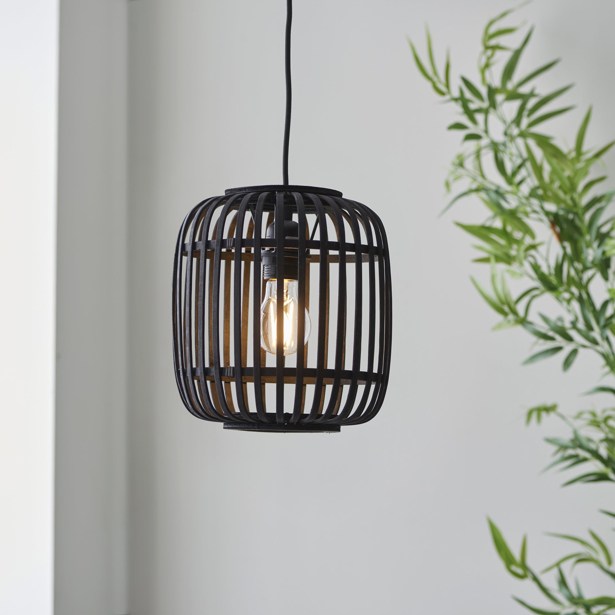 Endon Mathias Bamboo Single Light Pendant - Dark Stained Bamboo
