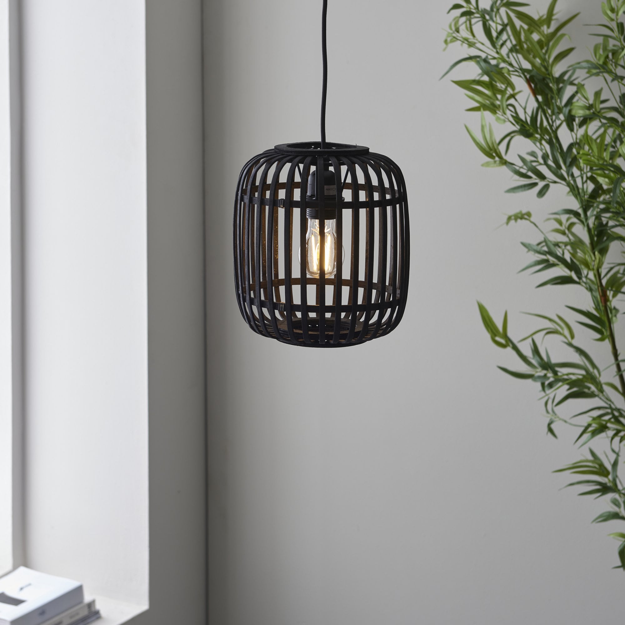 Endon Mathias Bamboo Single Light Pendant - Dark Stained Bamboo