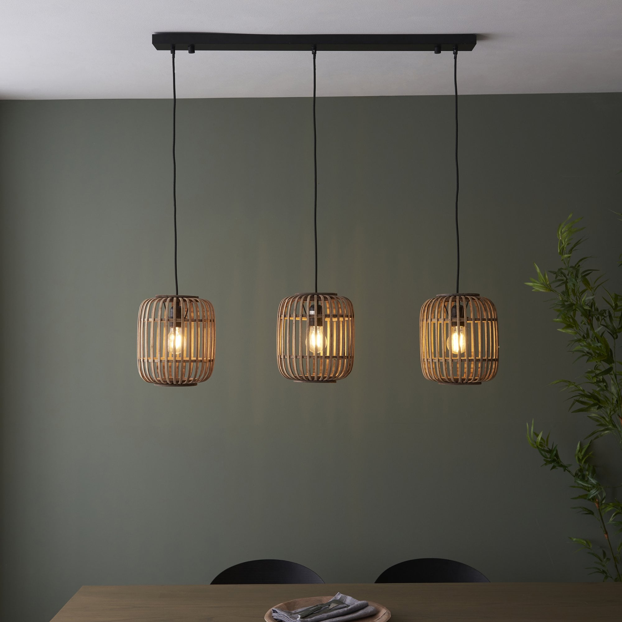 Endon Mathias Bamboo 3 Light Linear Pendant - Natural Bamboo