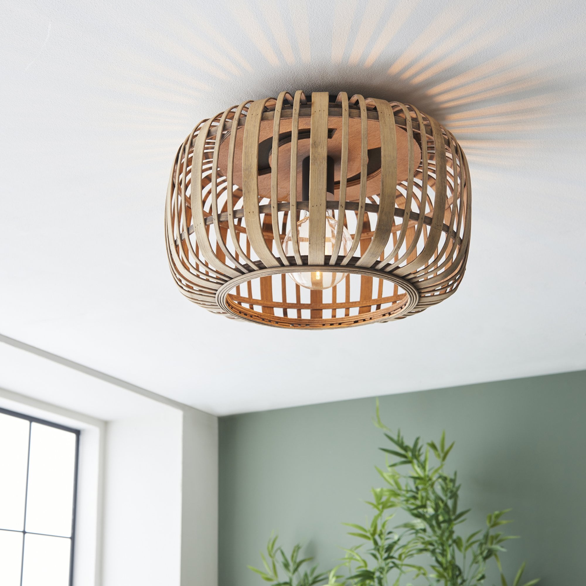 Endon Mathias Bamboo Single Flush Ceiling Light - Natural Bamboo