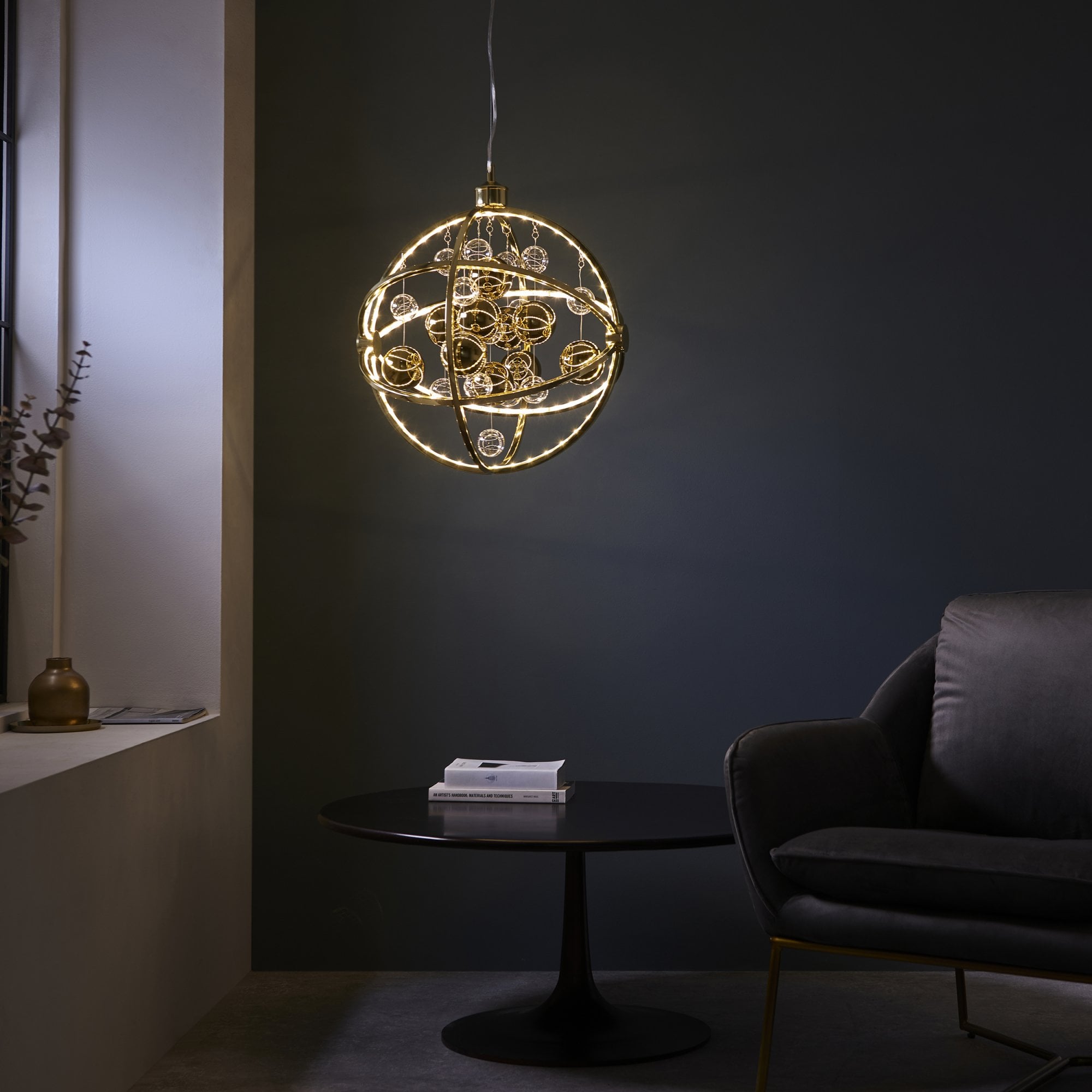Endon Muni 480mm LED Pendant - Gold Effect Plate