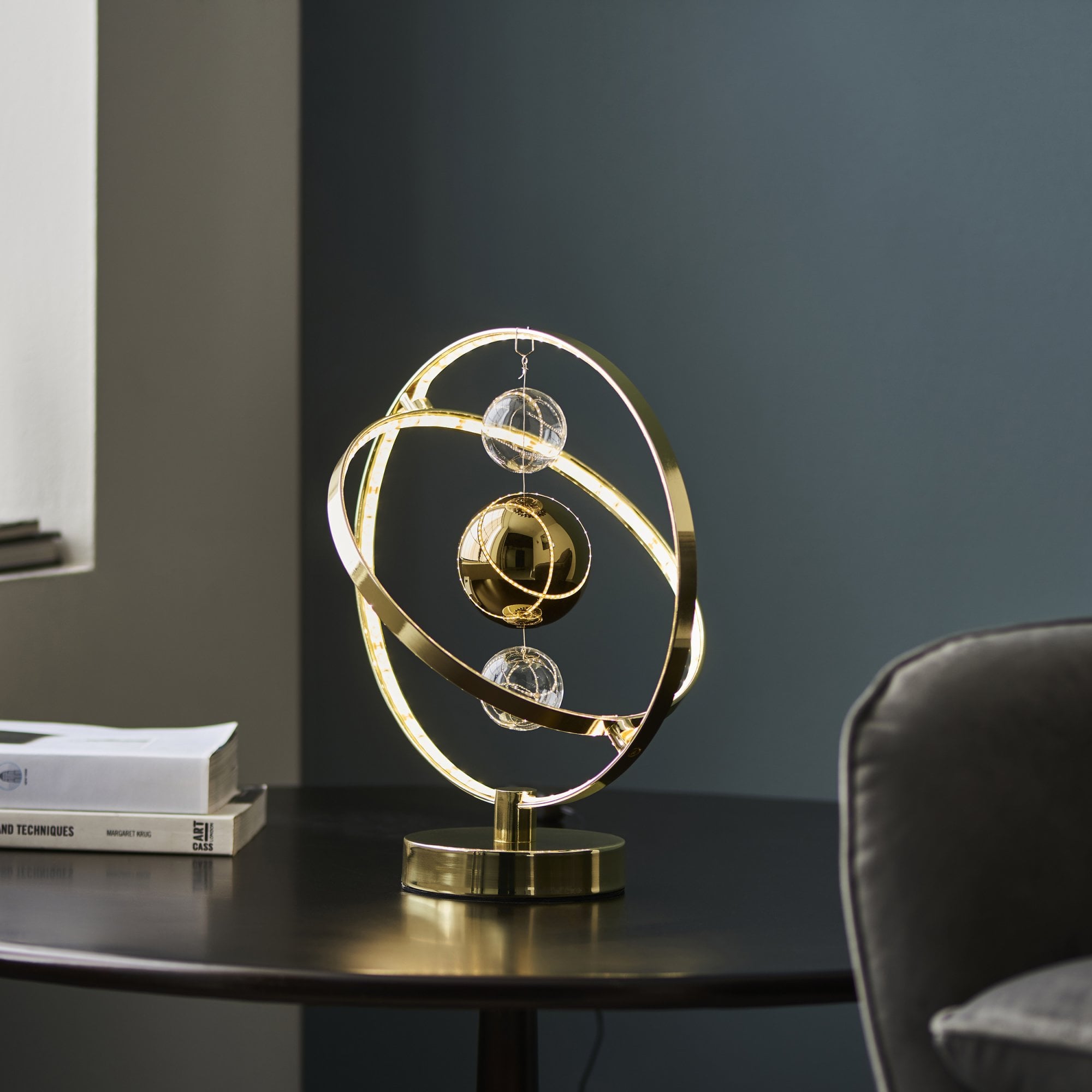 Endon Muni LED Table Lamp - Gold Effect Plate