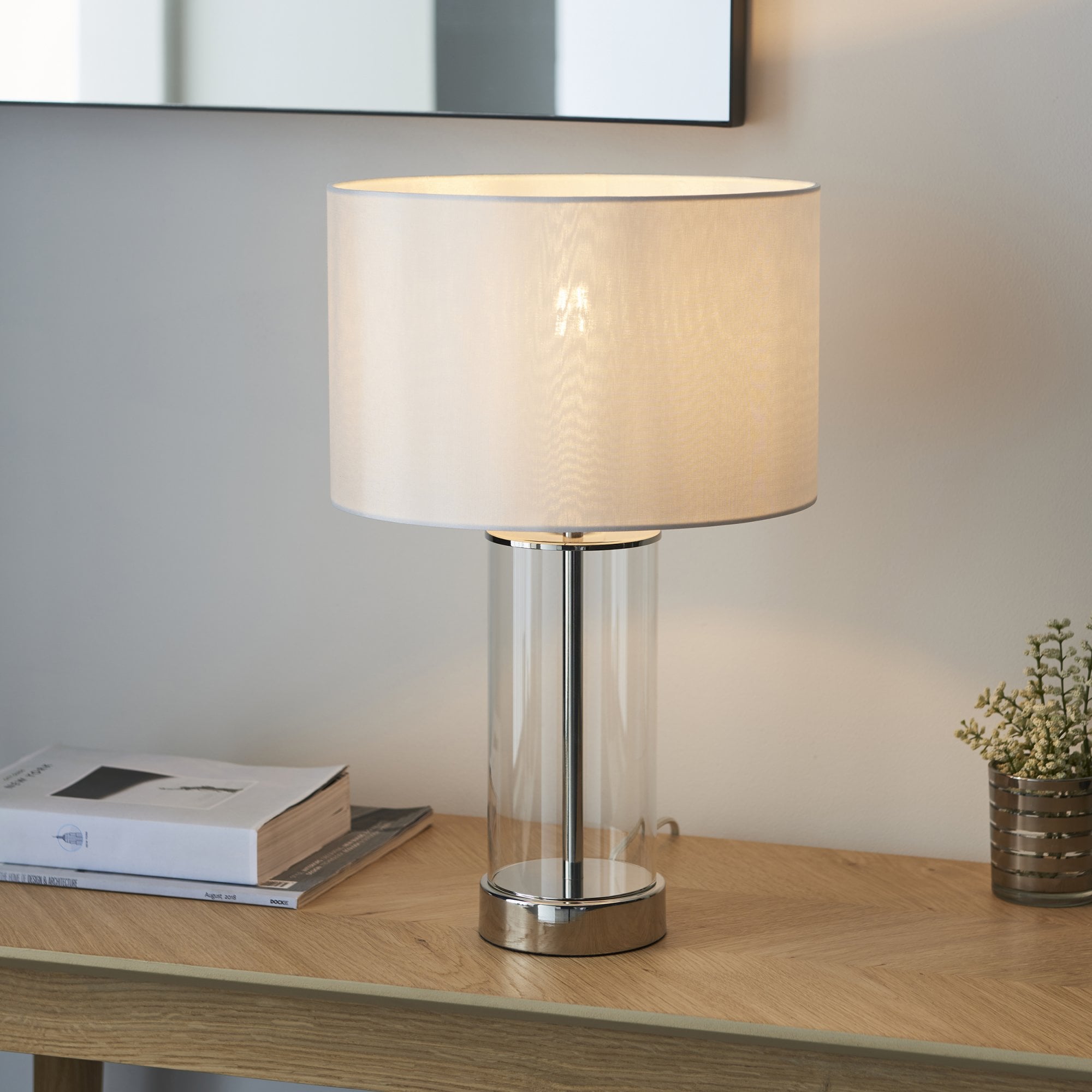 Endon Lessina Small Touch Table Lamp - Vintage White & Bright Nickel