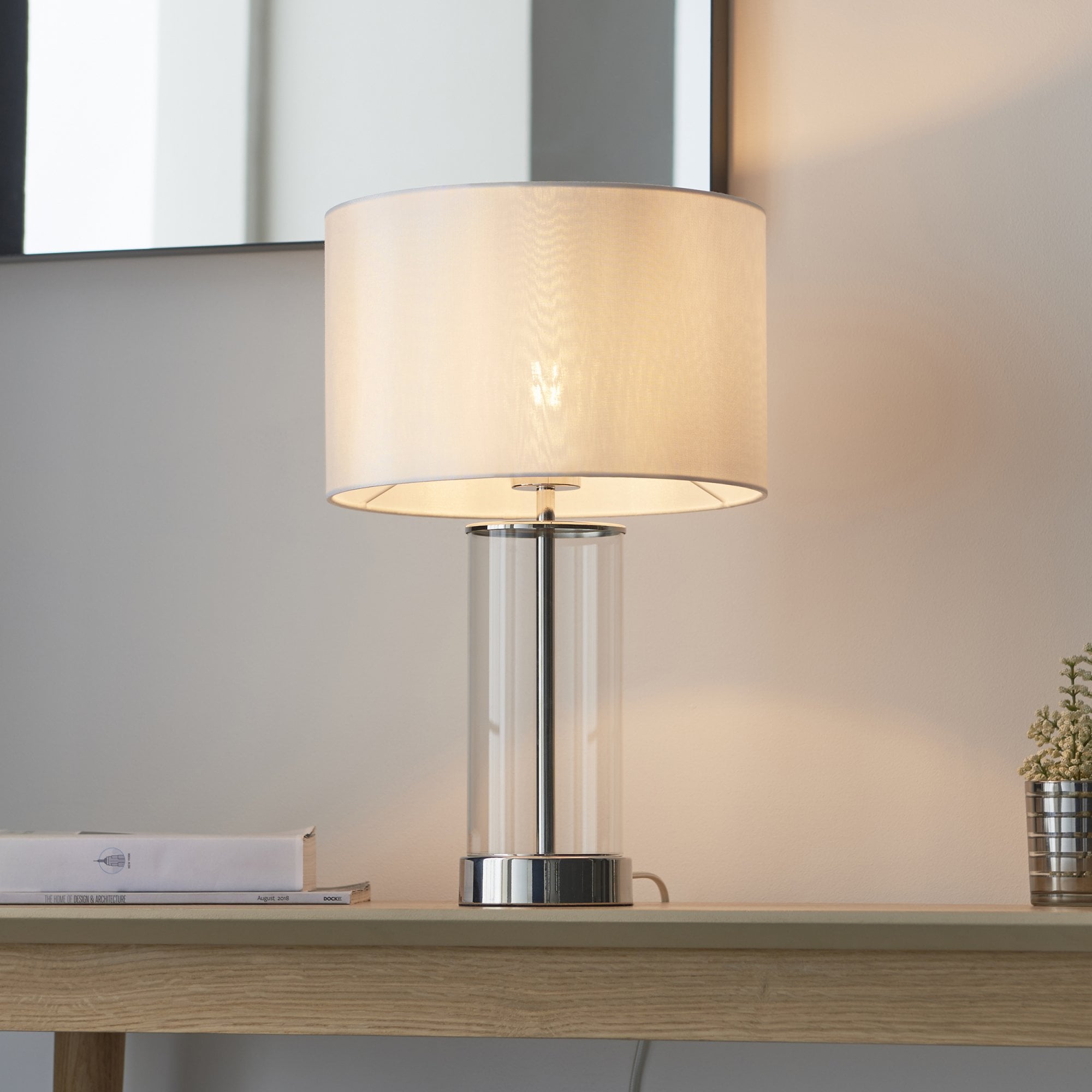 Endon Lessina Small Touch Table Lamp - Vintage White & Bright Nickel