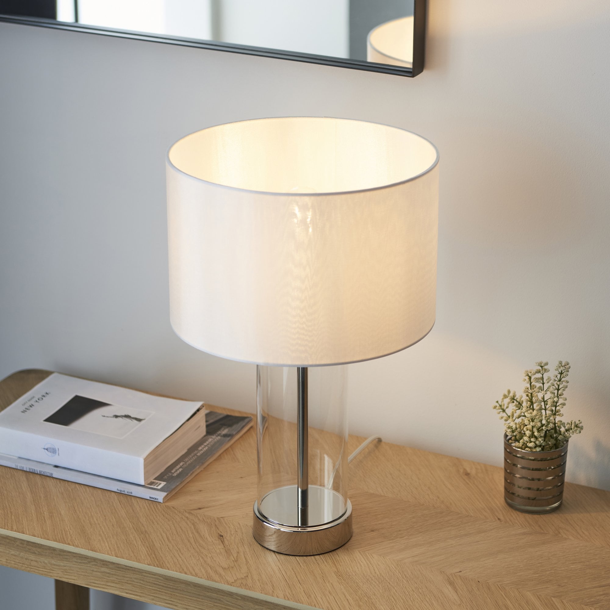 Endon Lessina Small Touch Table Lamp - Vintage White & Bright Nickel