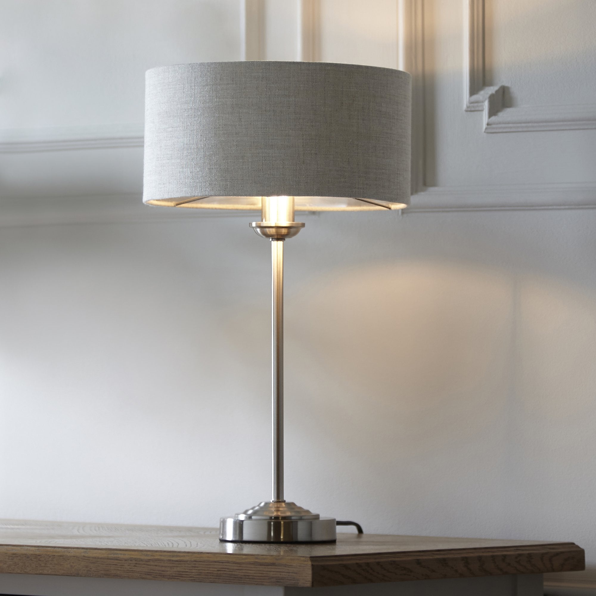 Endon Highclere Table Lamp - Brushed Chrome & Natural Linen