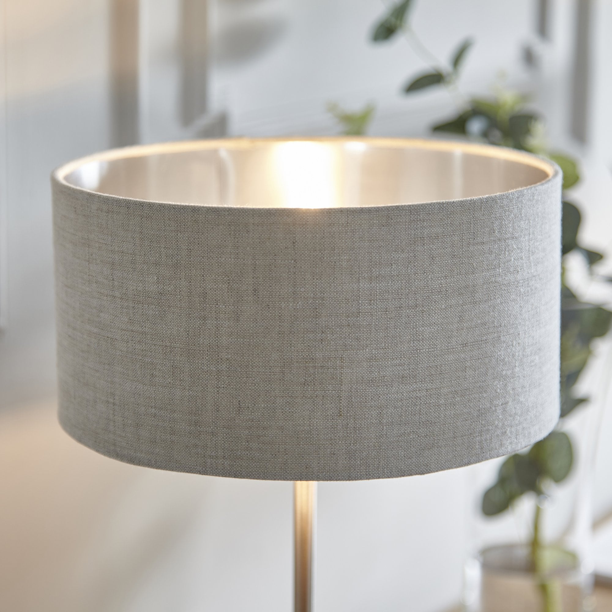 Endon Highclere Table Lamp - Brushed Chrome & Natural Linen