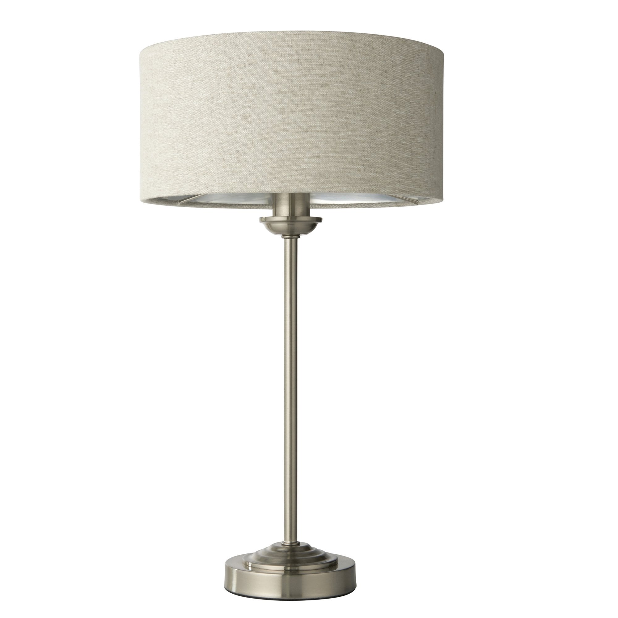 Endon Highclere Table Lamp - Brushed Chrome & Natural Linen