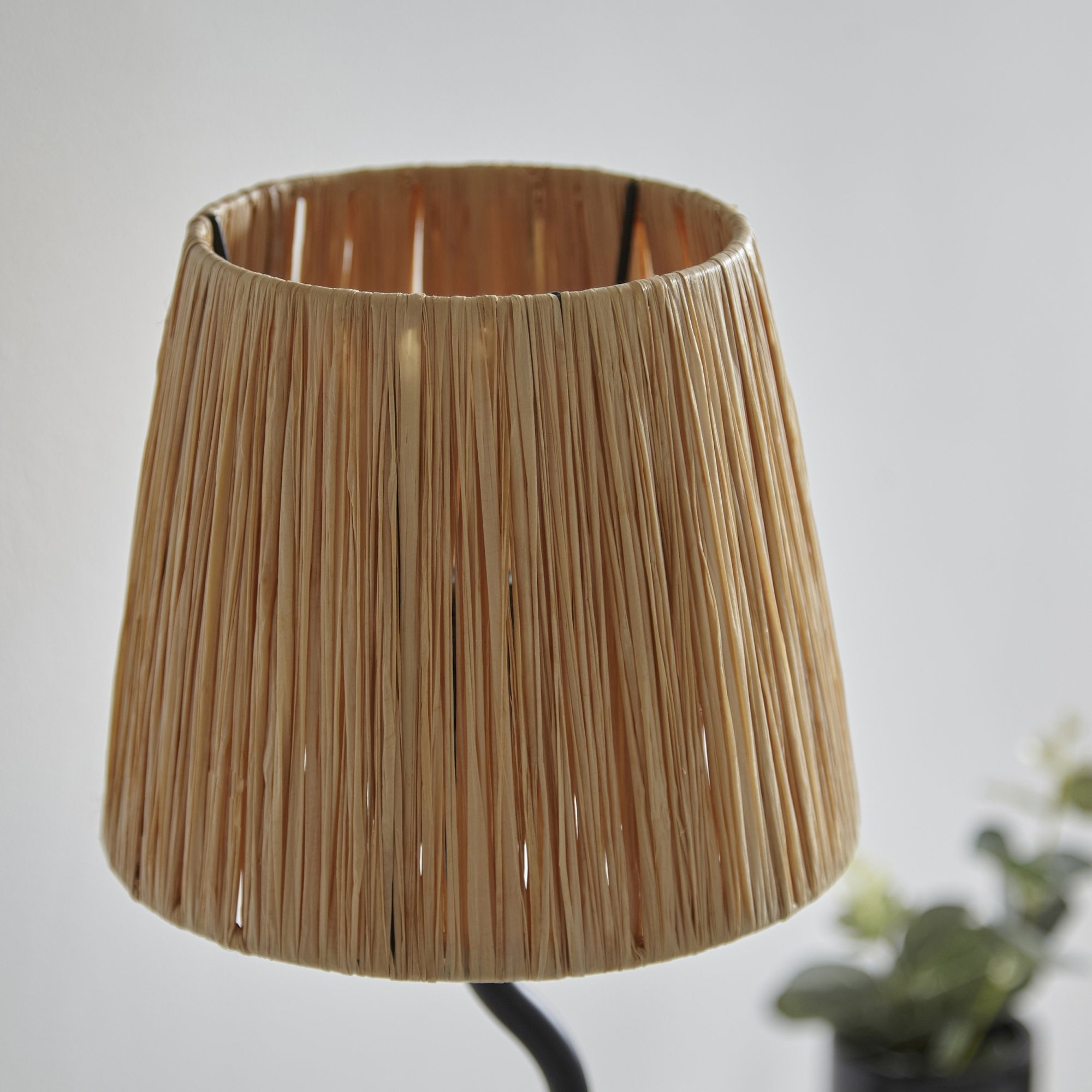 Endon Wriggle Table Lamp - Matt Black & Natural Raffia Tapered Shade