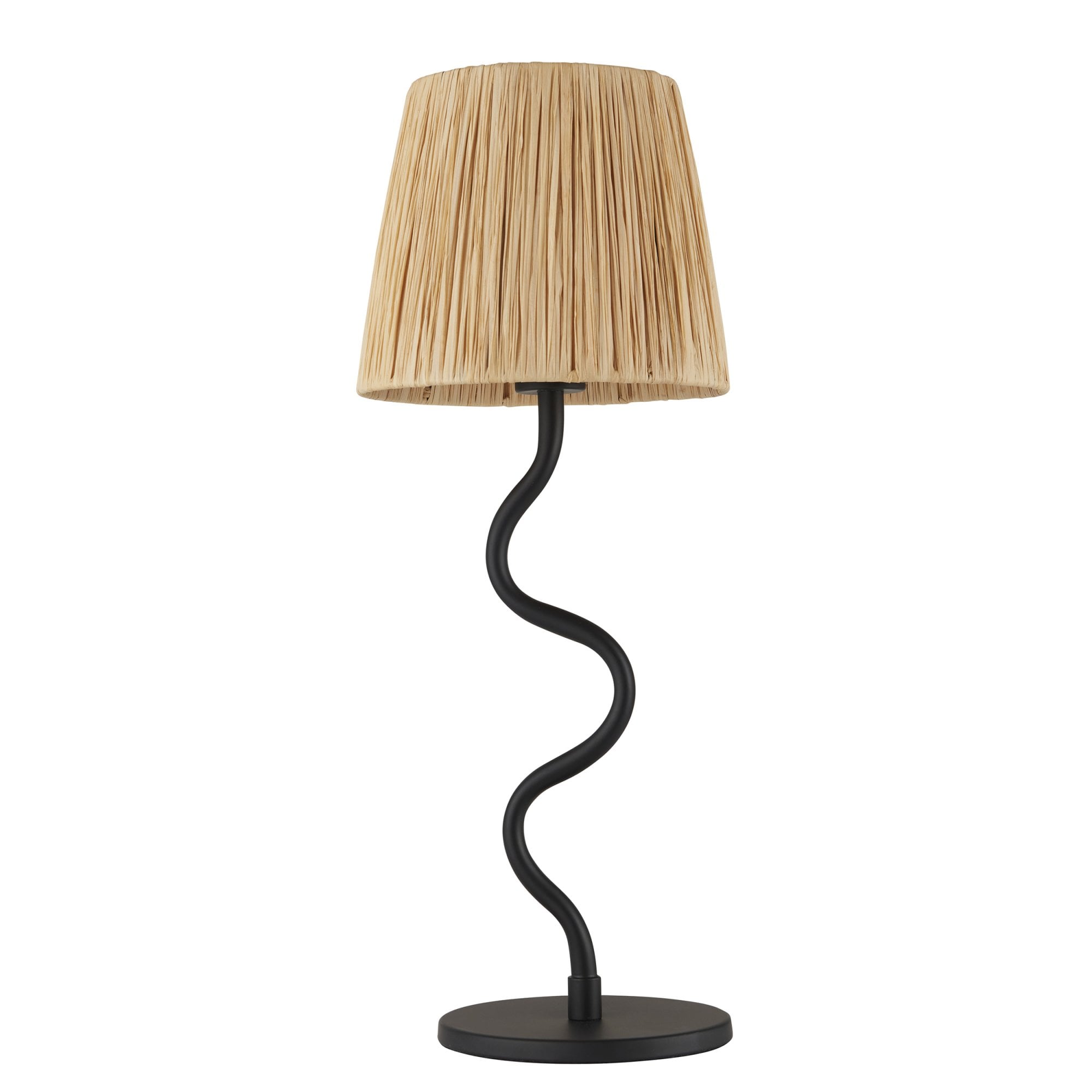 Endon Wriggle Table Lamp - Matt Black & Natural Raffia Tapered Shade