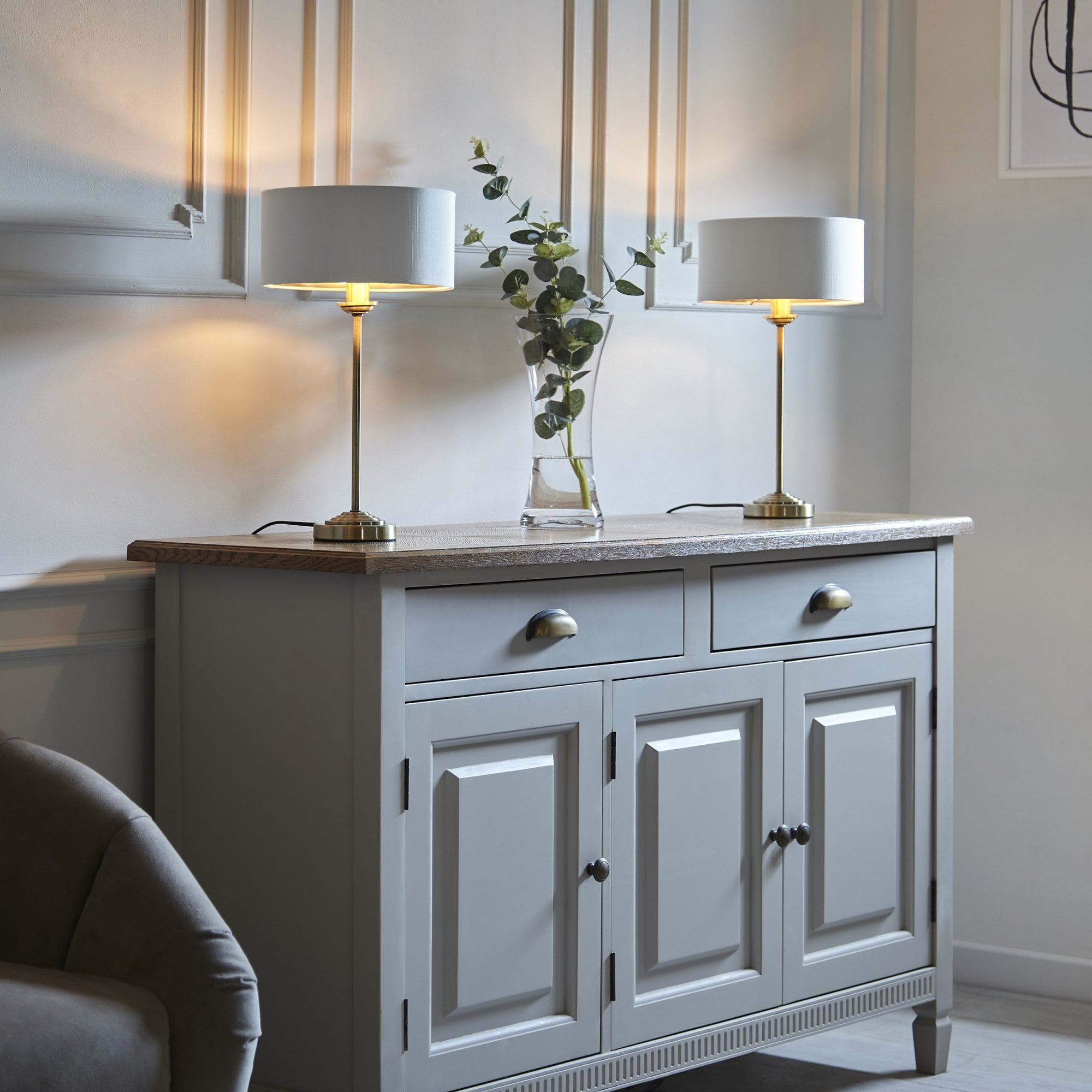 Endon Highclere Table Lamp - Antique Brass & Vintage White