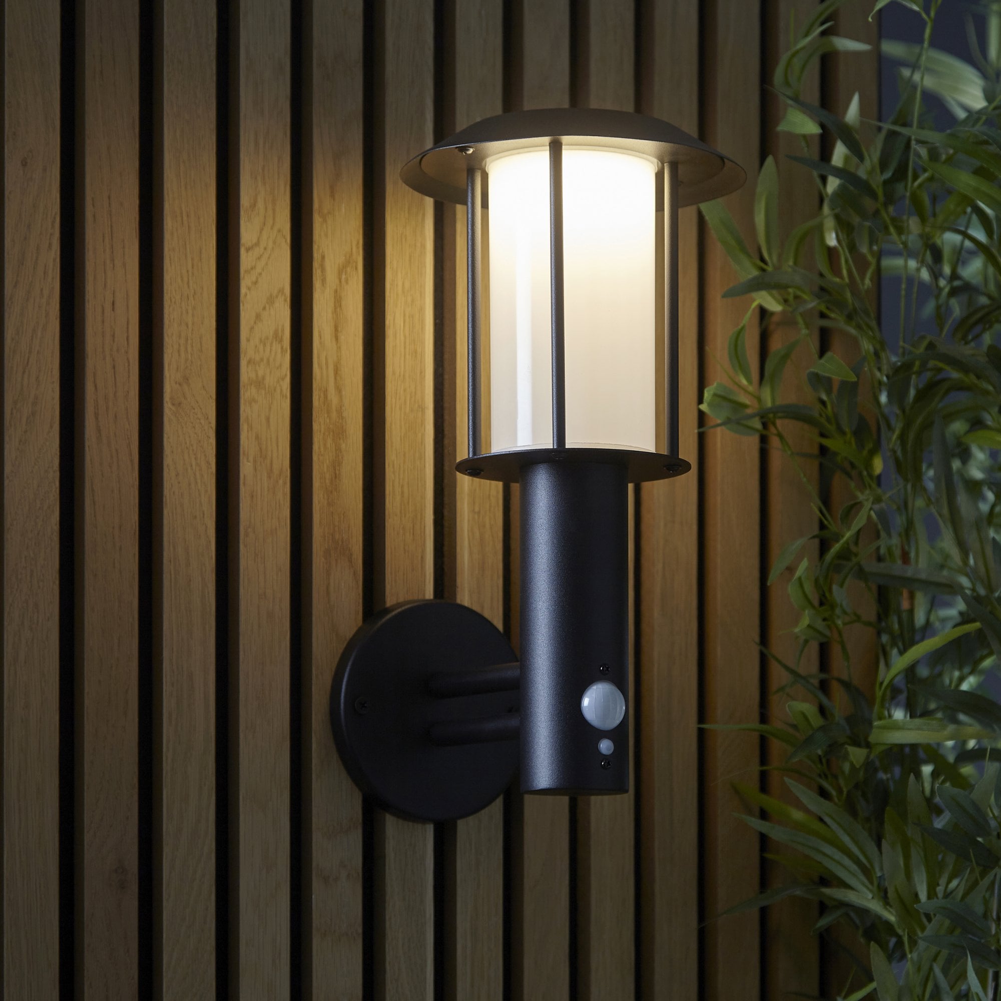 Endon Tarrow IP44 Wall Light, Photocell & PIR - Matt Black