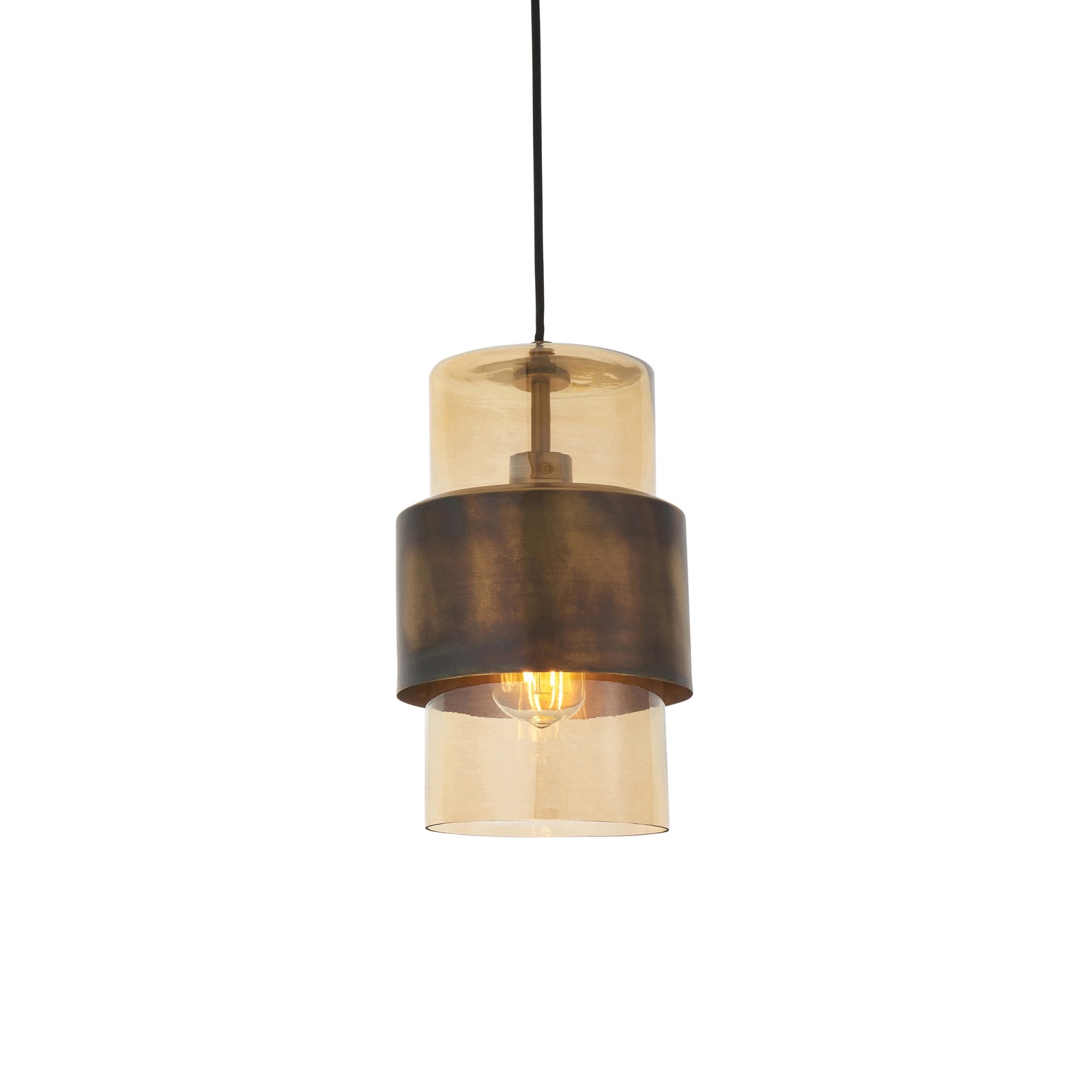Utopia Swirl Single Pendant - Brass Patina With Champagne Tinted Glass