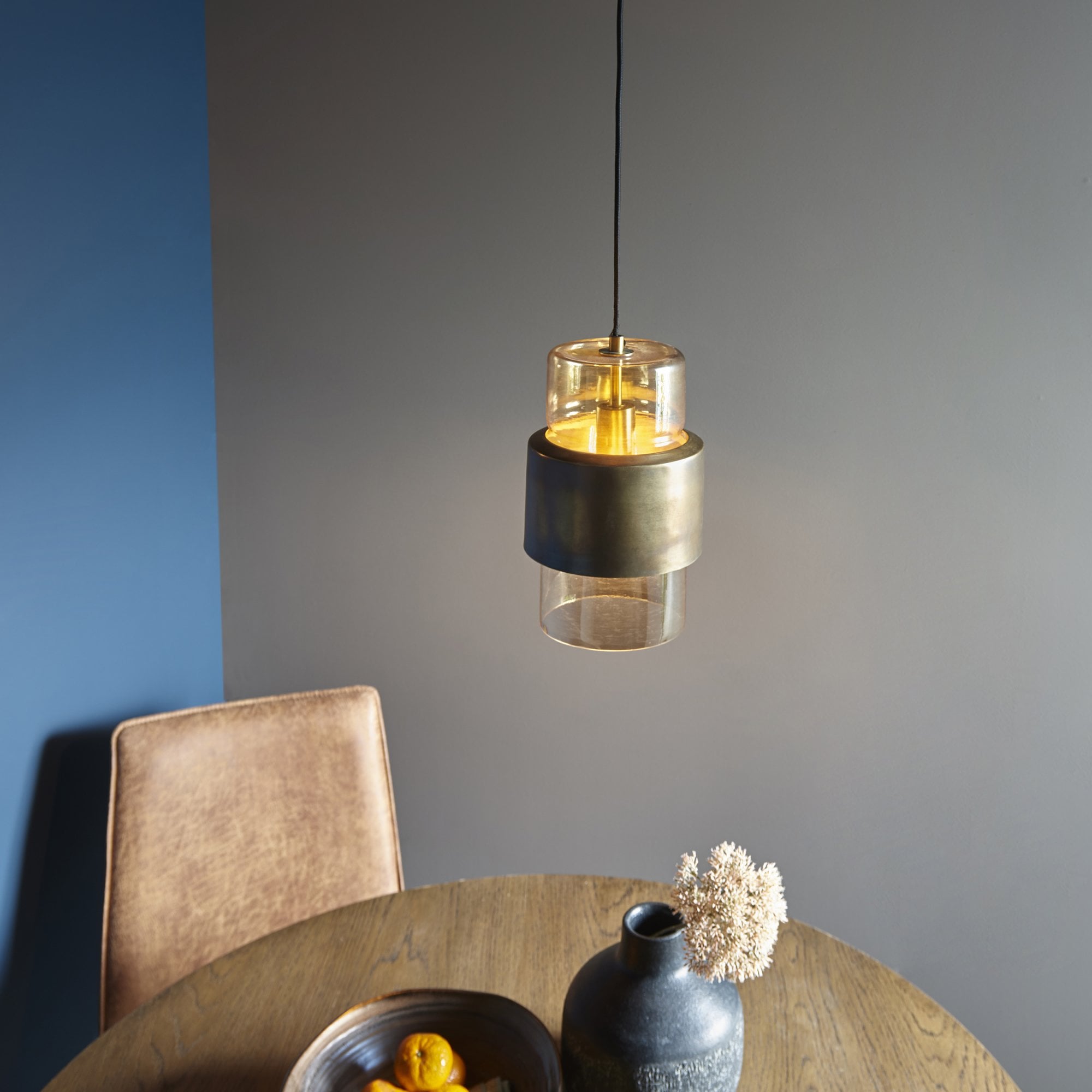 Utopia Swirl Single Pendant - Brass Patina With Champagne Tinted Glass
