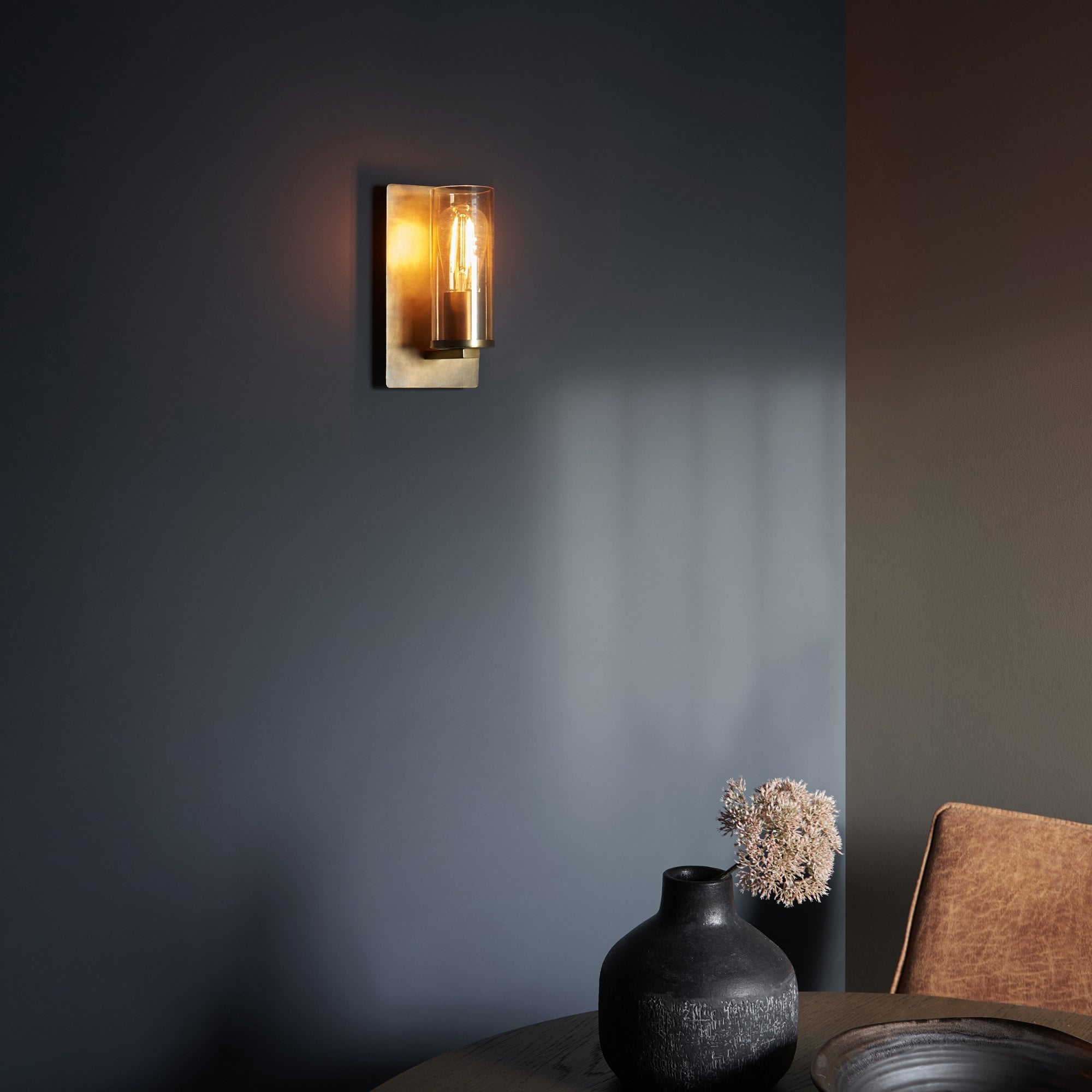 Utopia Swirl Wall Light - Brass Patina With Champagne Tinted Glass