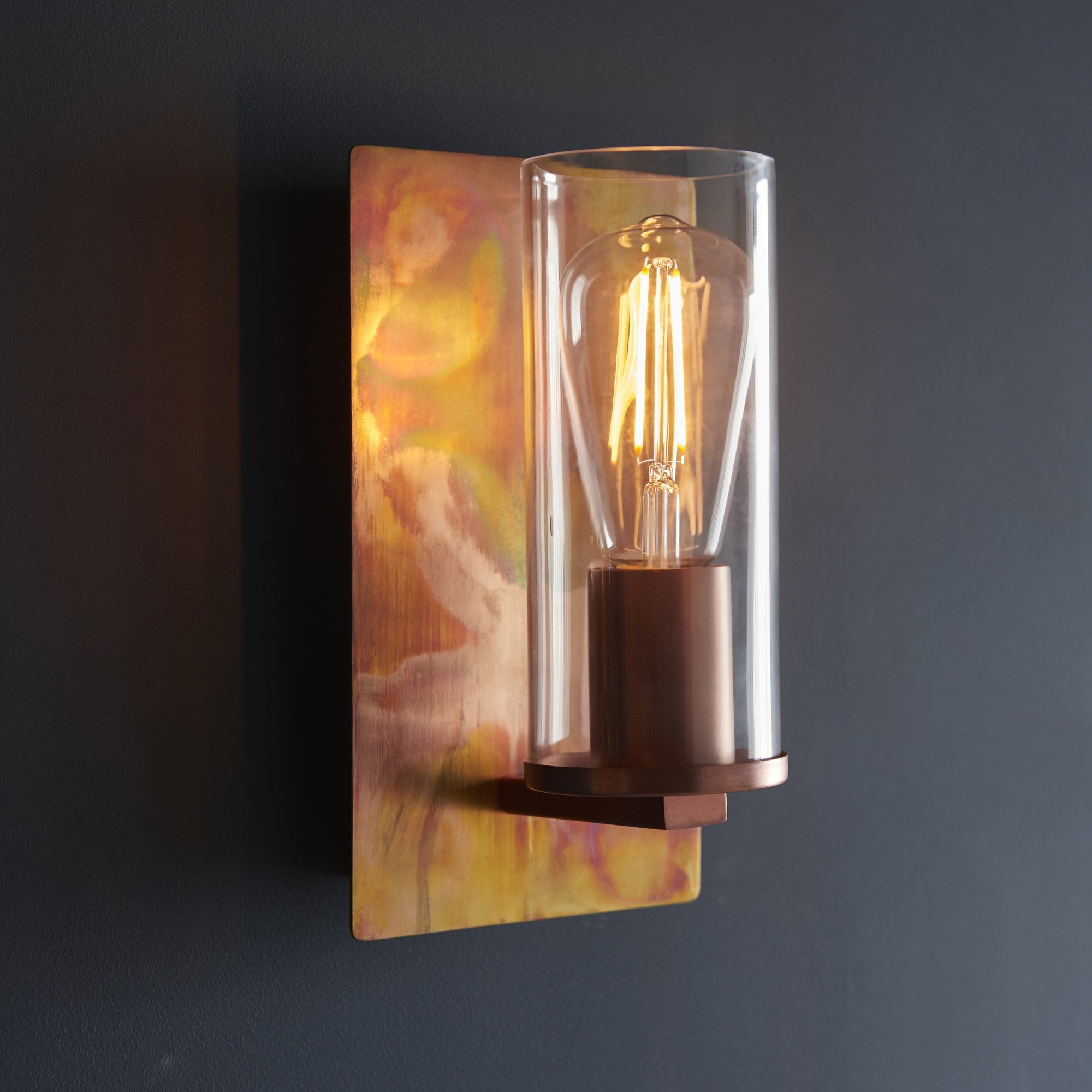 Utopia Swirl Wall Light - Copper Patina And Clear Glass