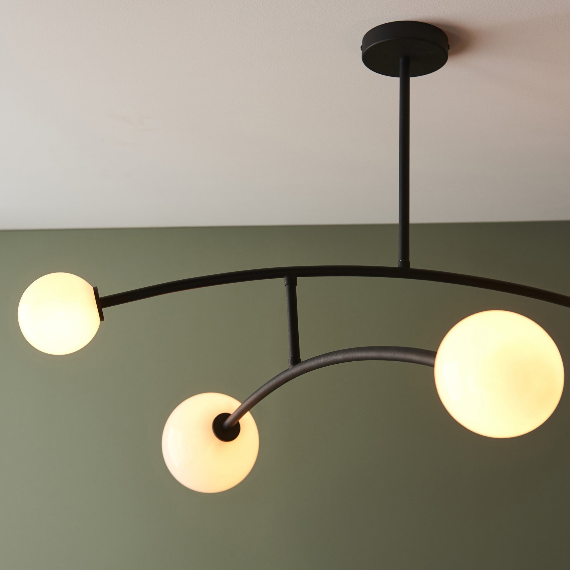 Utopia Moon 4 Light Semi Flush Pendant - Matt Black - 90cm Diameter