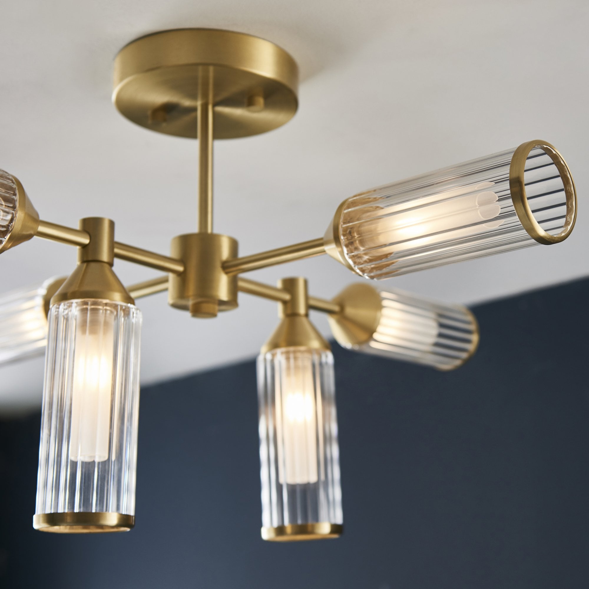 Utopia Matrix 6 Light Semi Flush Pendant - Satin Brass - 59cm Diameter