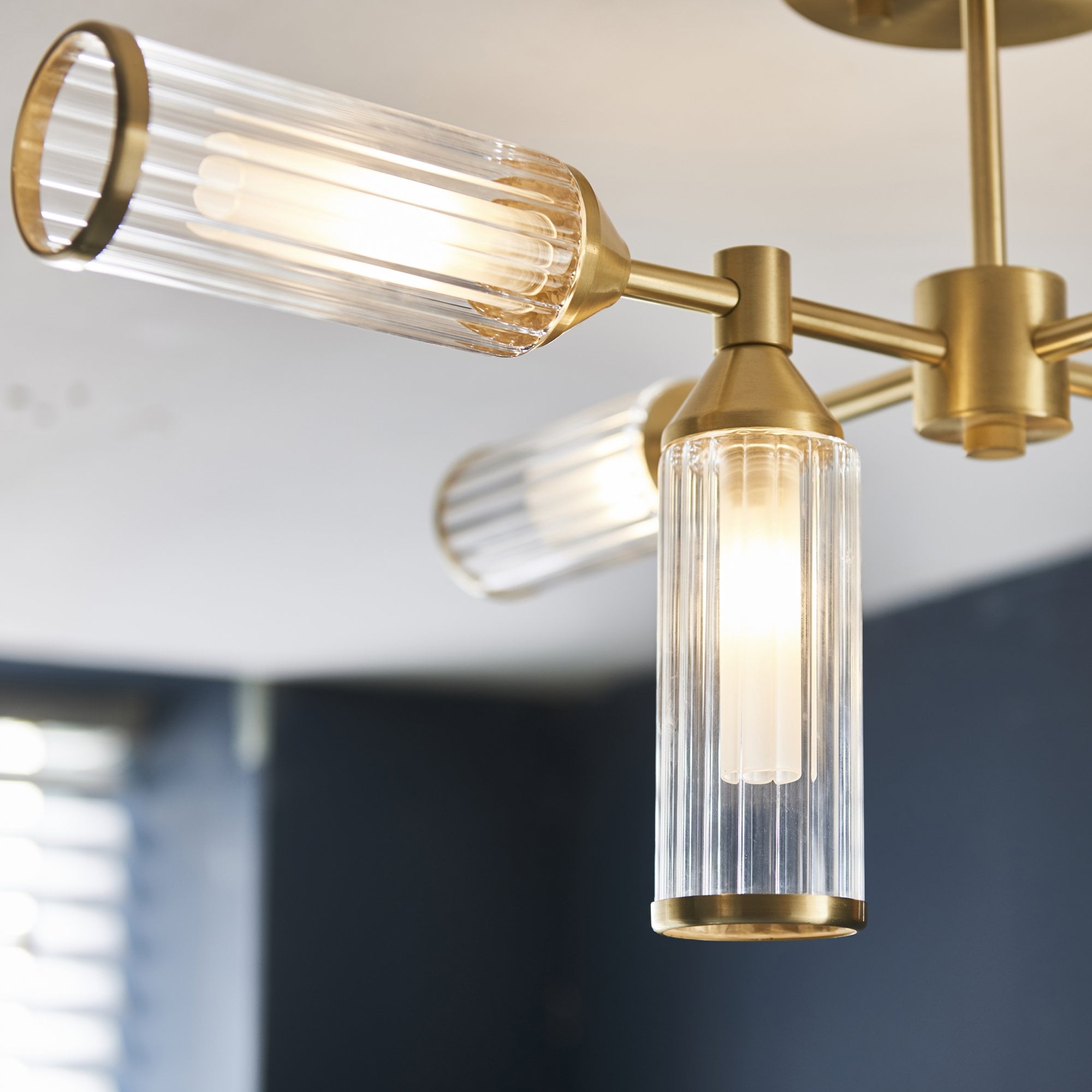 Utopia Matrix 6 Light Semi Flush Pendant - Satin Brass - 59cm Diameter