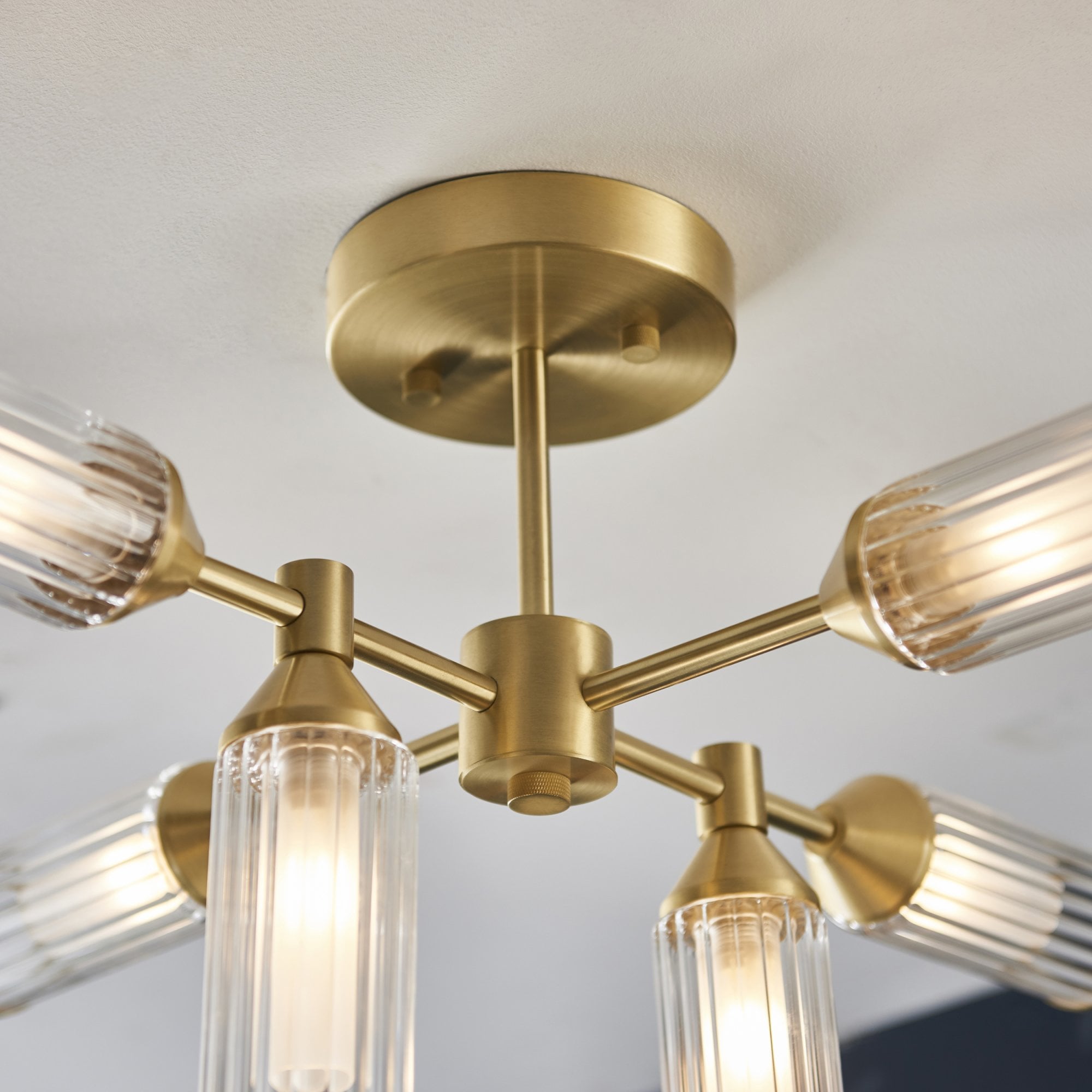 Utopia Matrix 6 Light Semi Flush Pendant - Satin Brass - 59cm Diameter