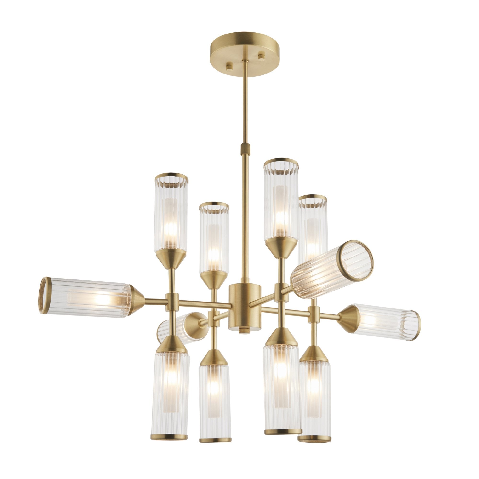 Utopia Matrix 12 Light Pendant Chandelier - Satin Brass - 73cm Diameter