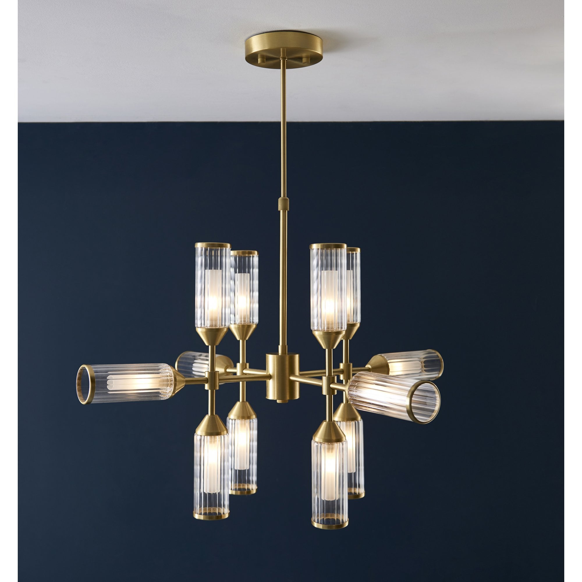 Utopia Matrix 12 Light Pendant Chandelier - Satin Brass - 73cm Diameter