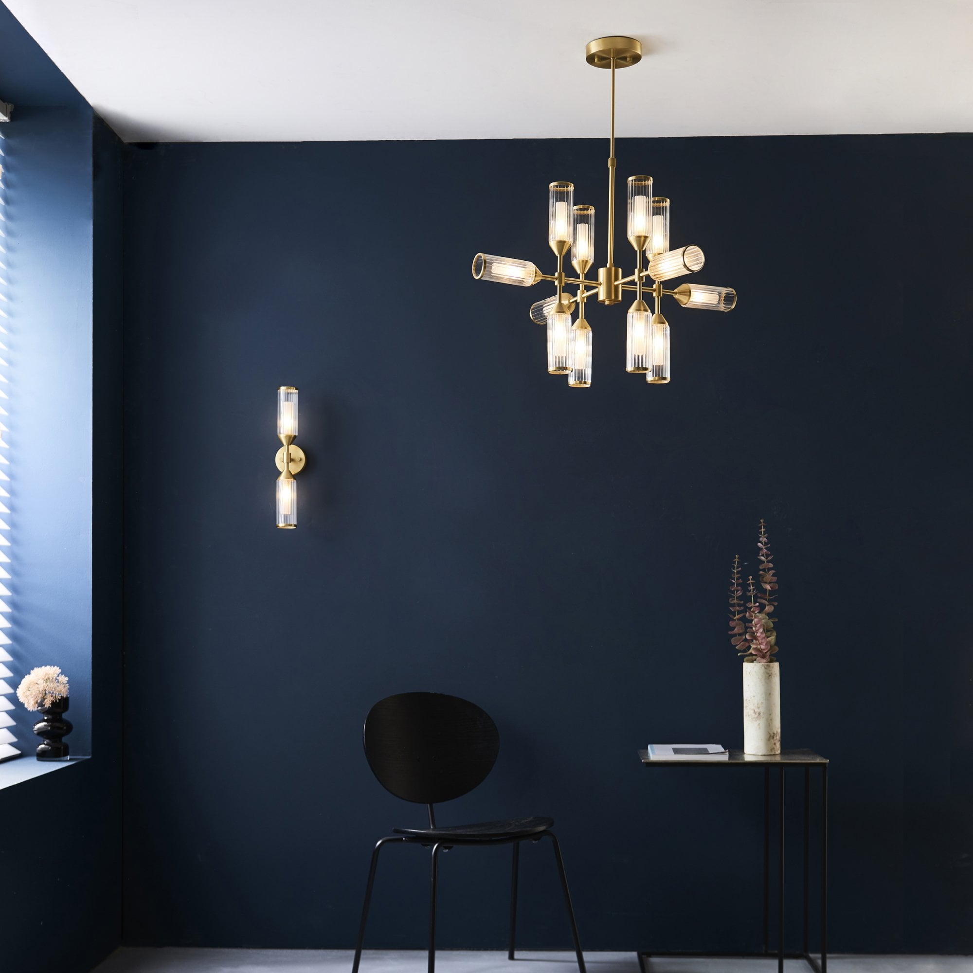 Utopia Matrix 12 Light Pendant Chandelier - Satin Brass - 73cm Diameter