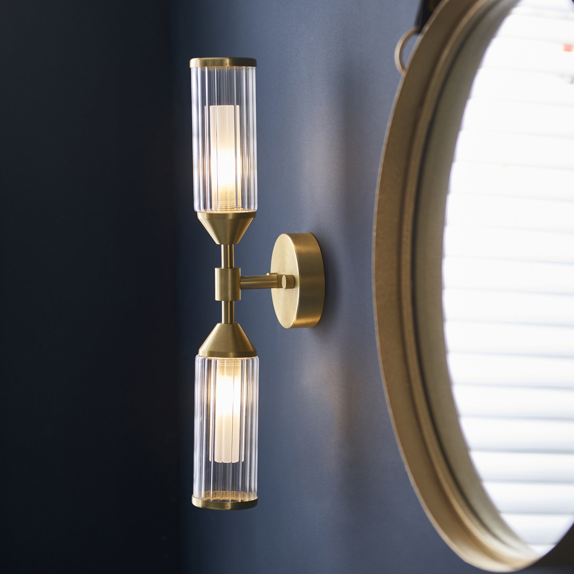 Utopia Matrix 2 Light Wall Light - Satin Brass