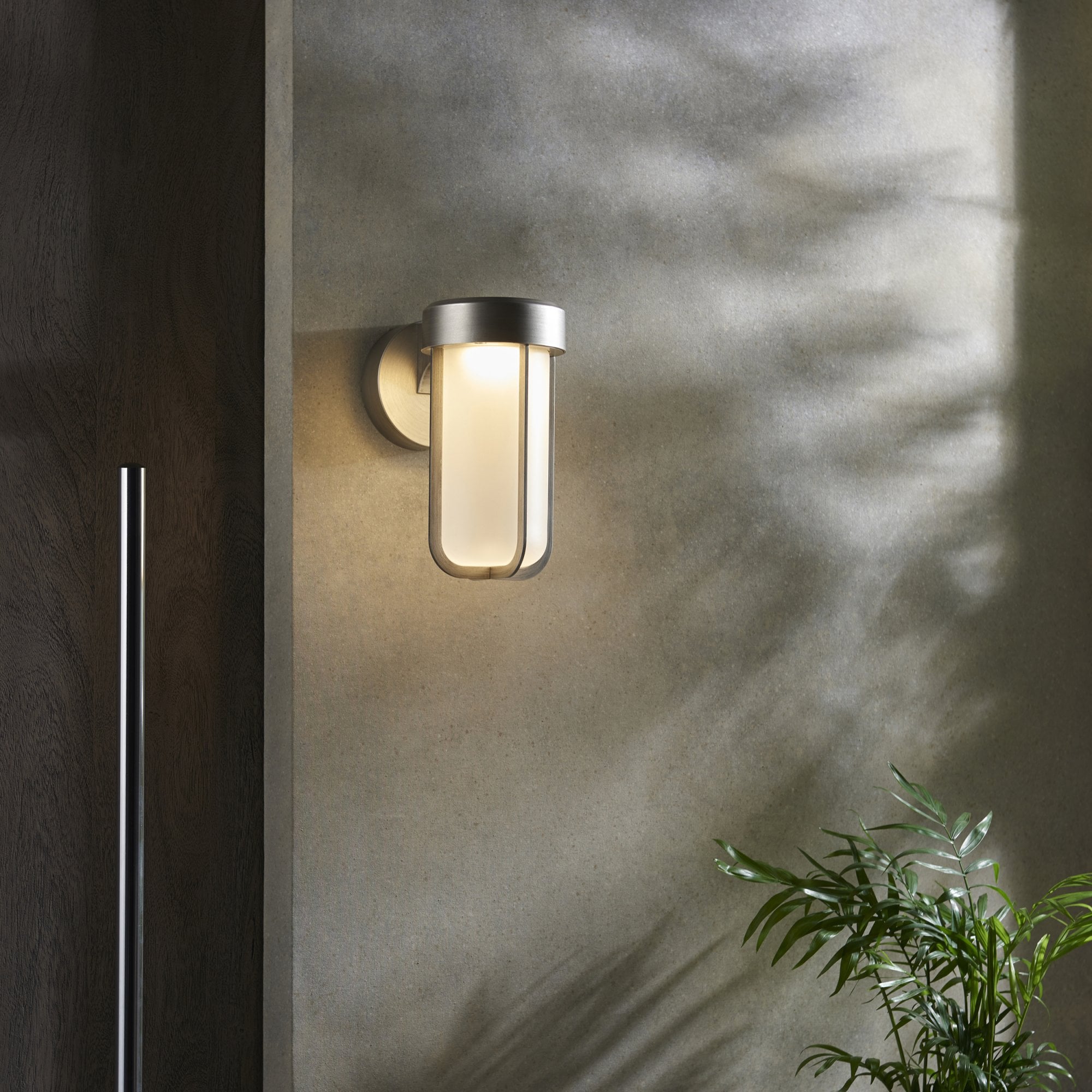 Utopia Pluto IP44 Wall Light - Brushed Silver And Frosted Glass - Integrated LED