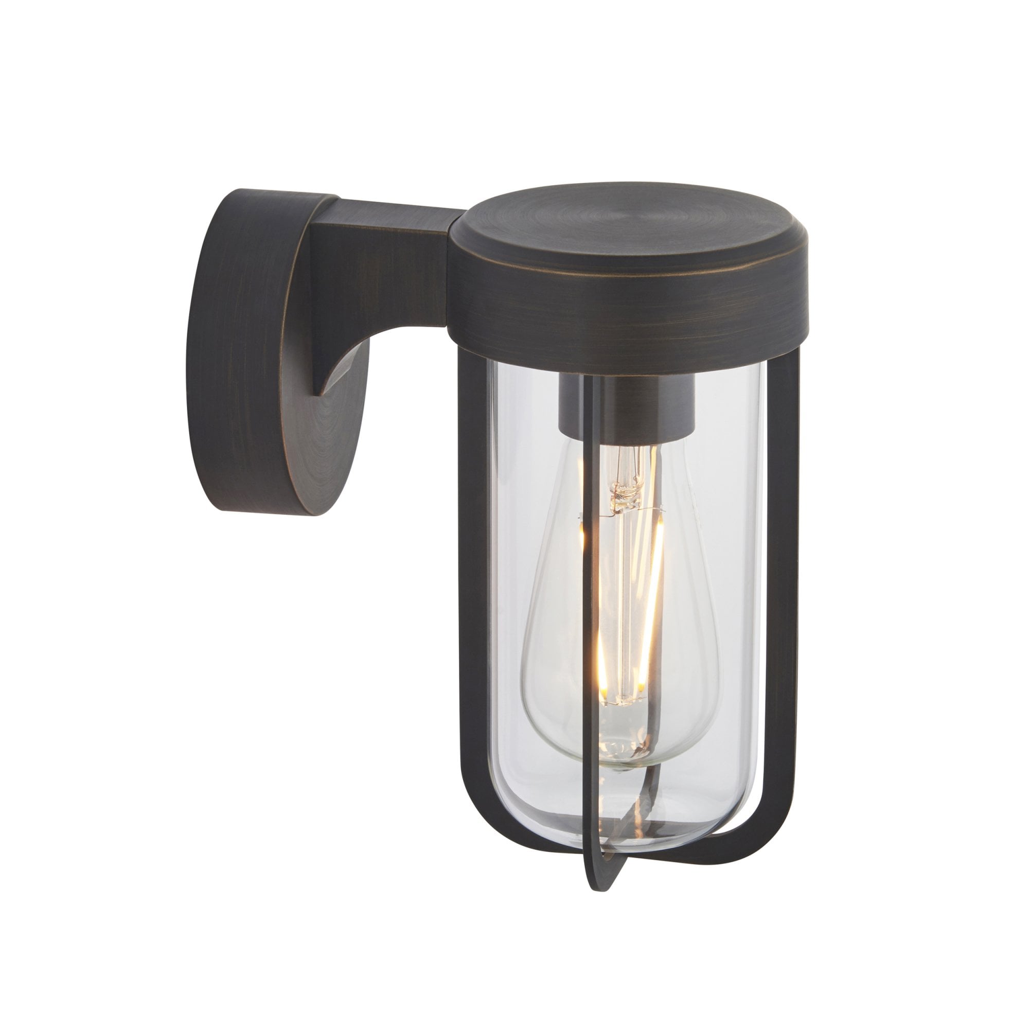Utopia Pluto IP44 Wall Light - Brushed Bronze And Clear Glass - E27